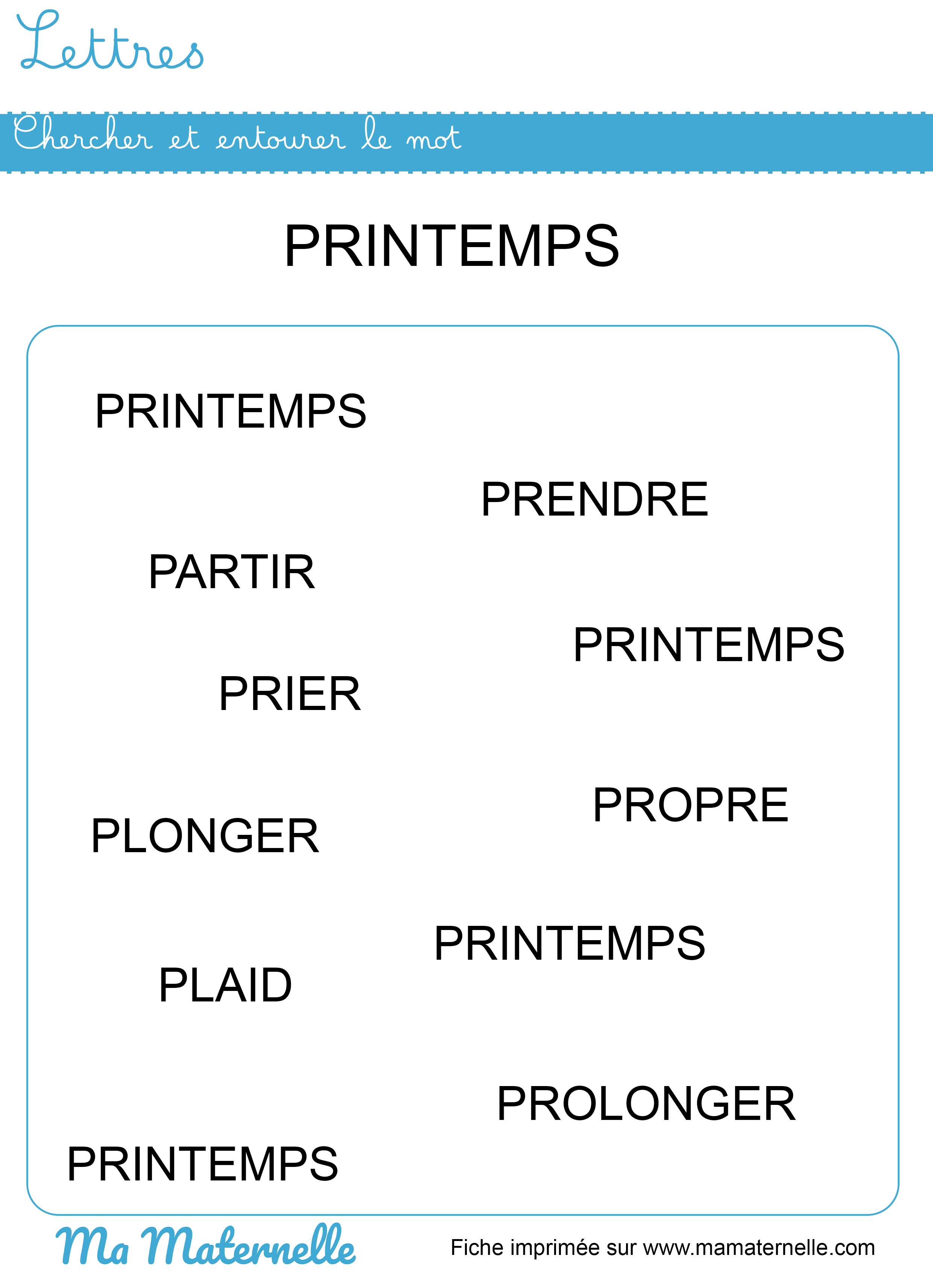 Moyenne section - Lettres : chercher et entourer le mot