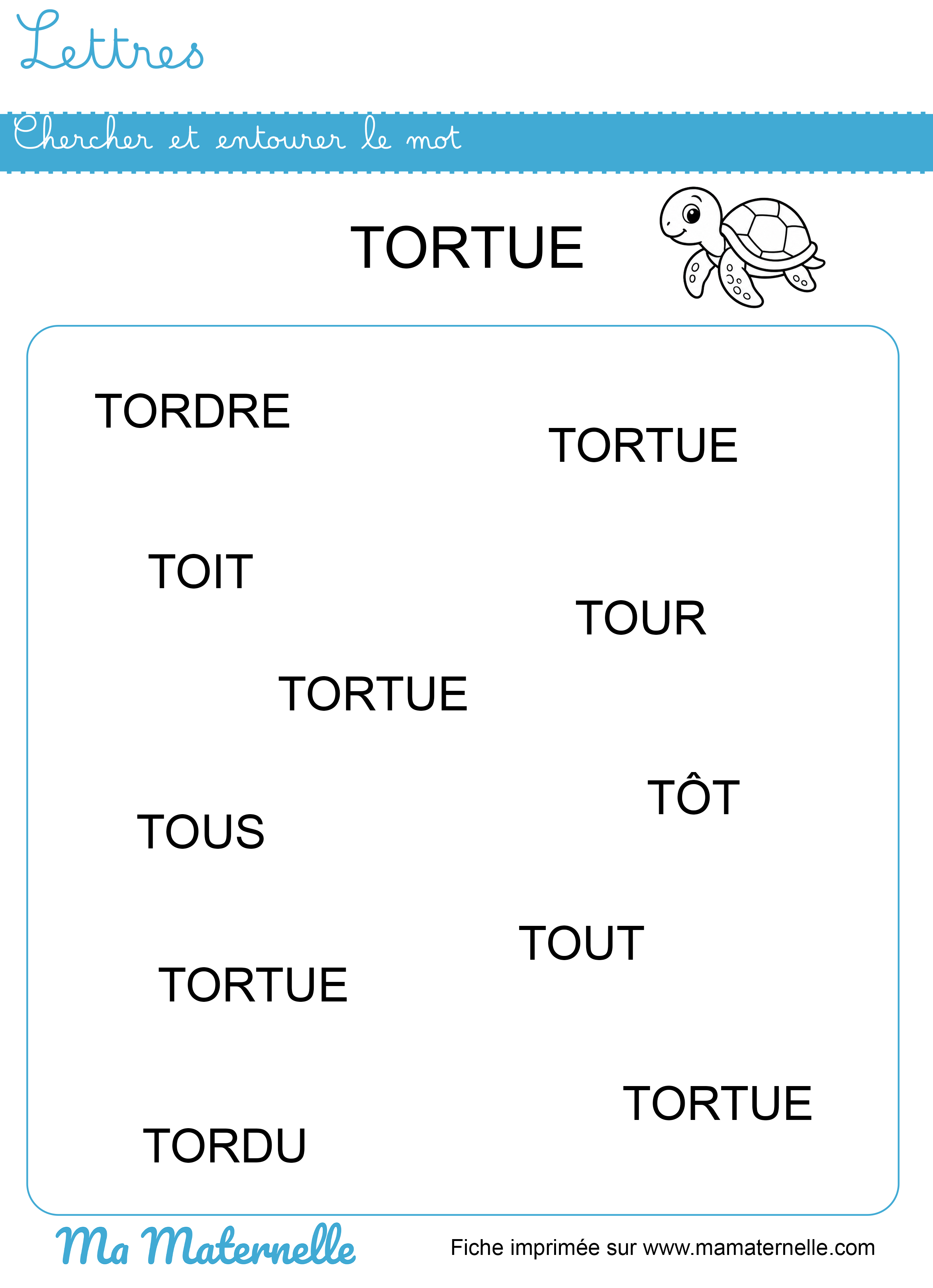 Moyenne section - Lettres : chercher et entourer le mot