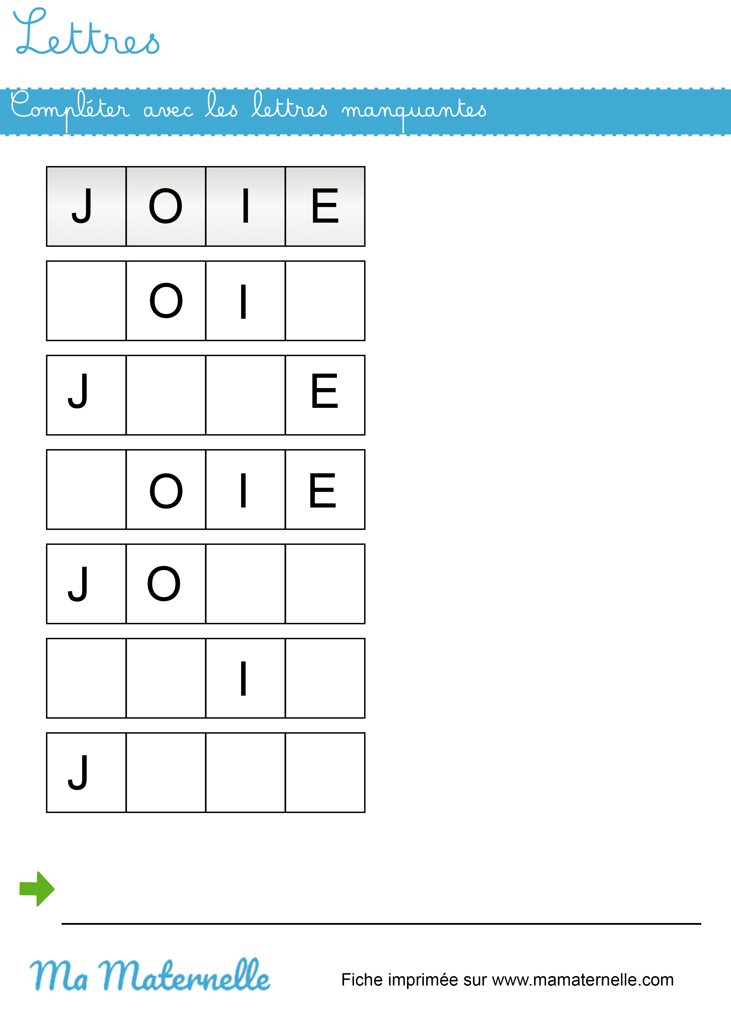 Grande section - Lettres : compléter avec les lettres manquantes