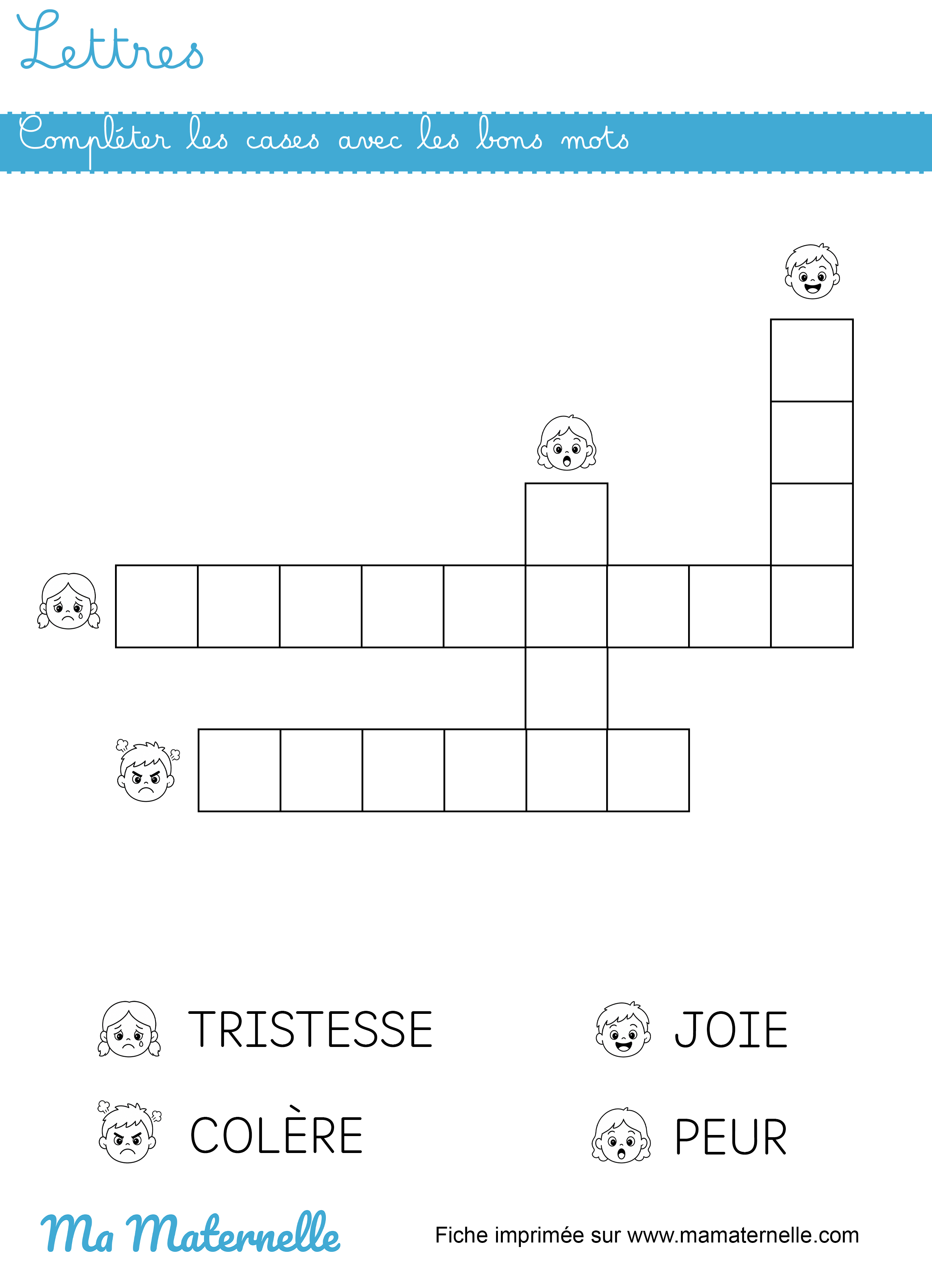 Grande section - Lettres : compléter les cases avec les bons mots