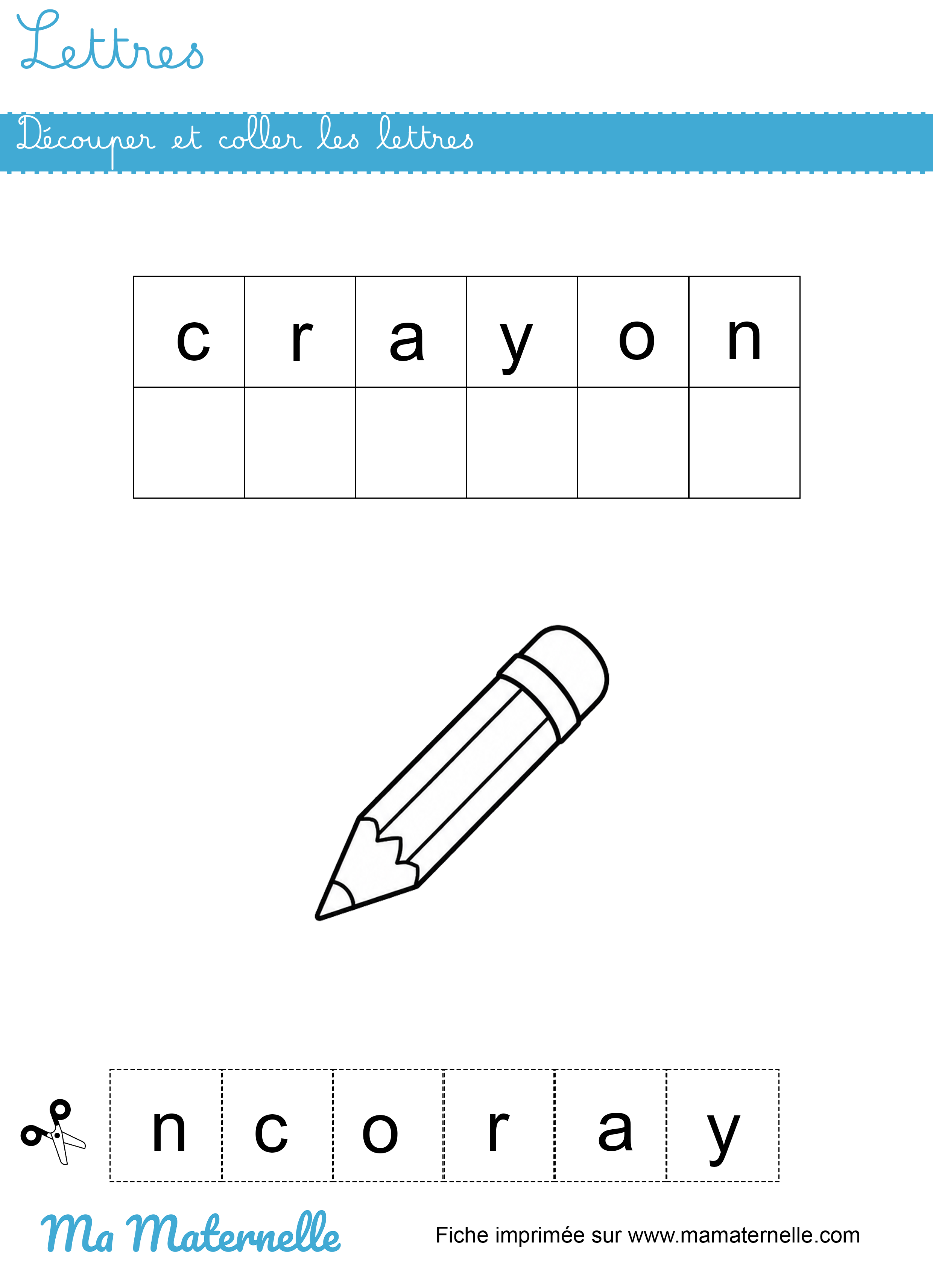 Moyenne section - Lettres : découper et coller les lettres