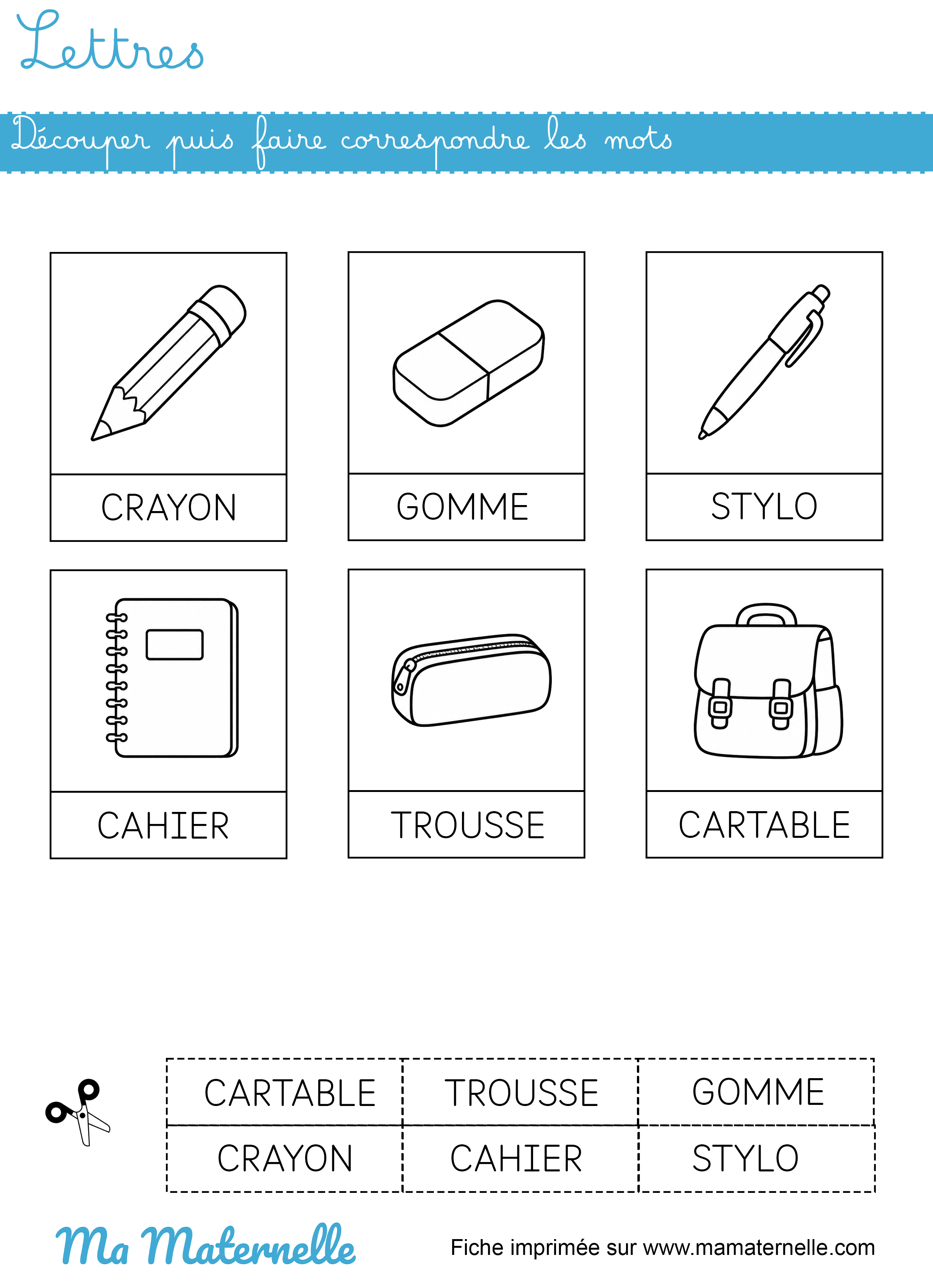 Grande section - Lettres : découper puis faire correspondre les mots