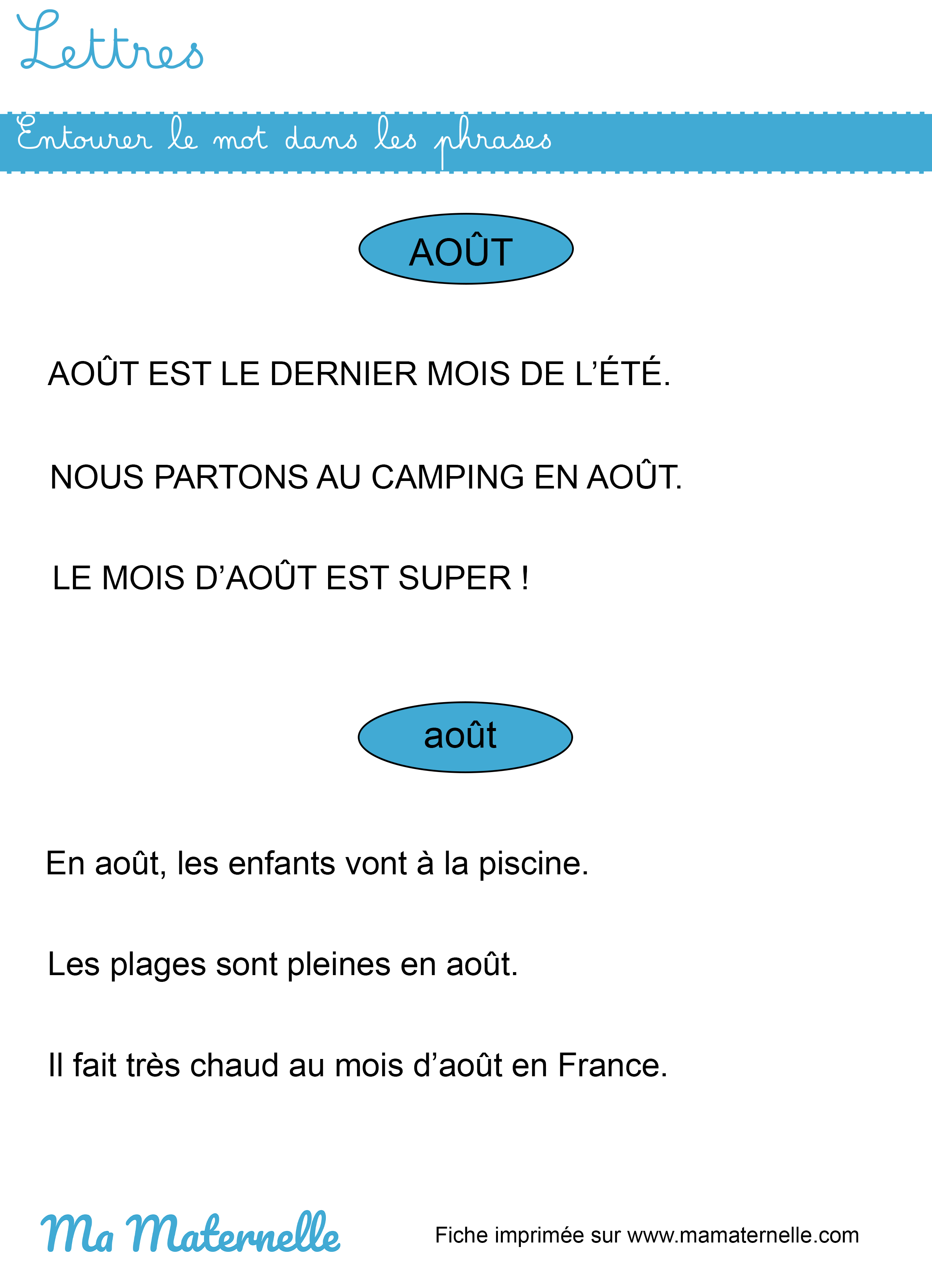 Grande section - Lettres : entourer le mot dans les phrases