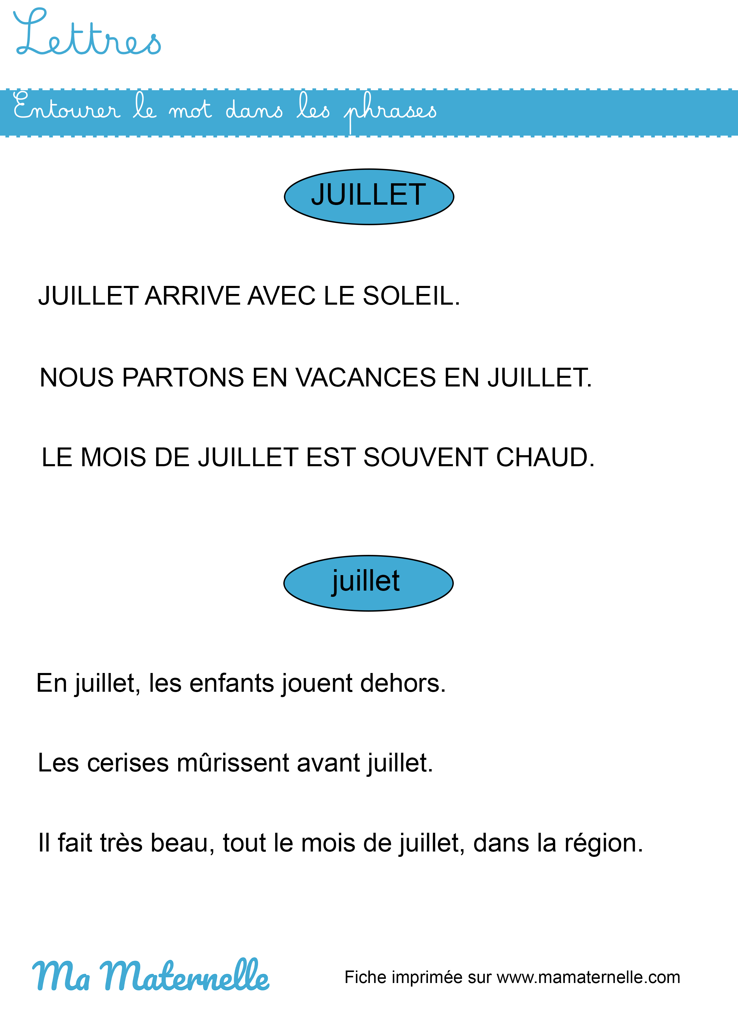 Grande section - Lettres : entourer le mot dans les phrases
