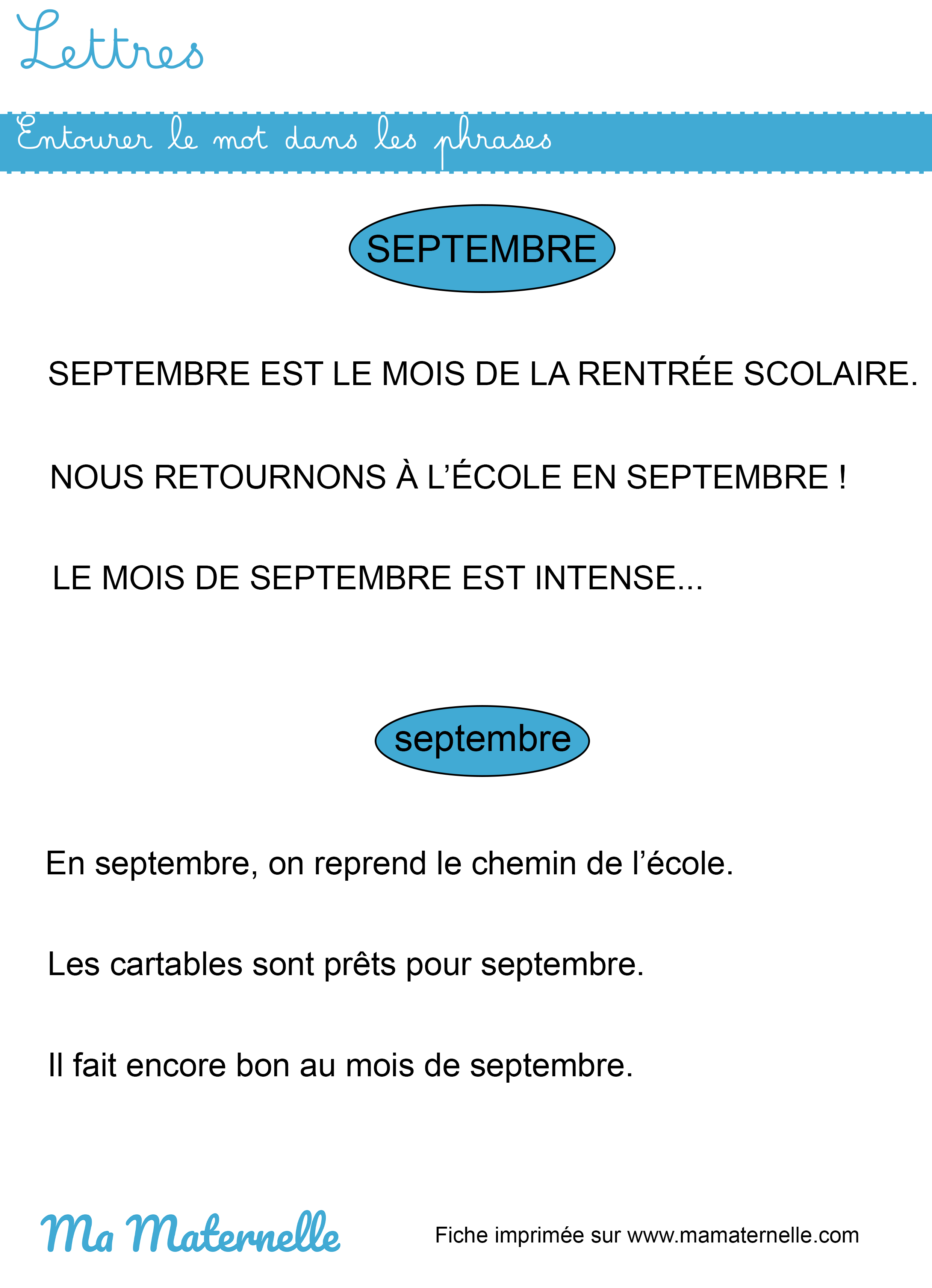 Grande section - Lettres : entourer le mot dans les phrases