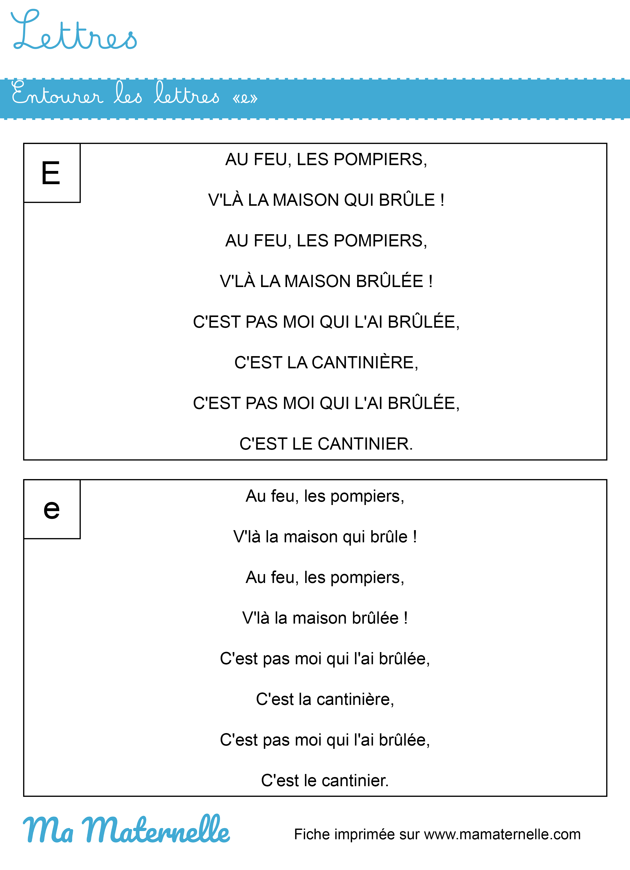 Moyenne section - Lettres : entourer les lettres « e »