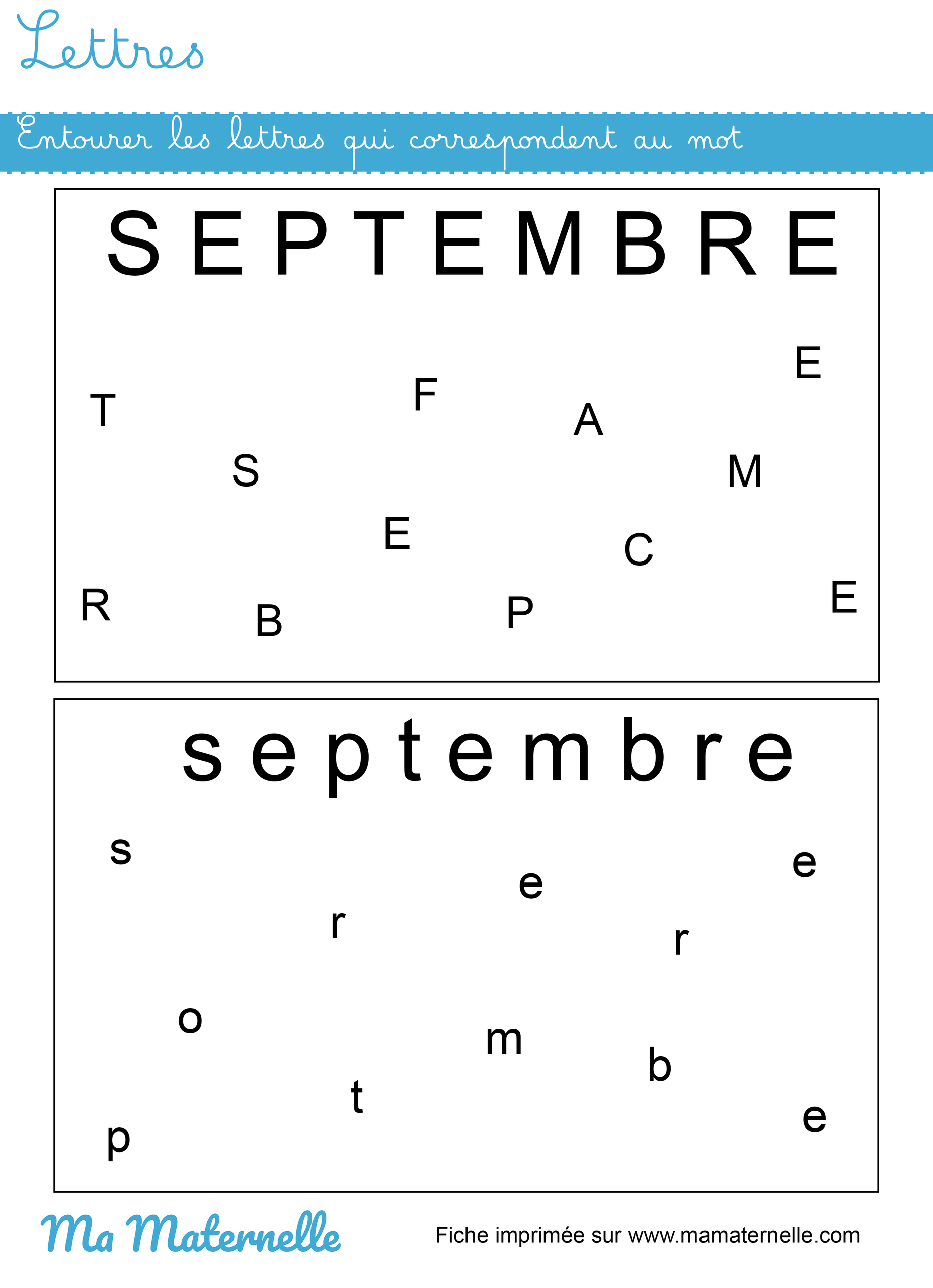 fiche maternelle septembre