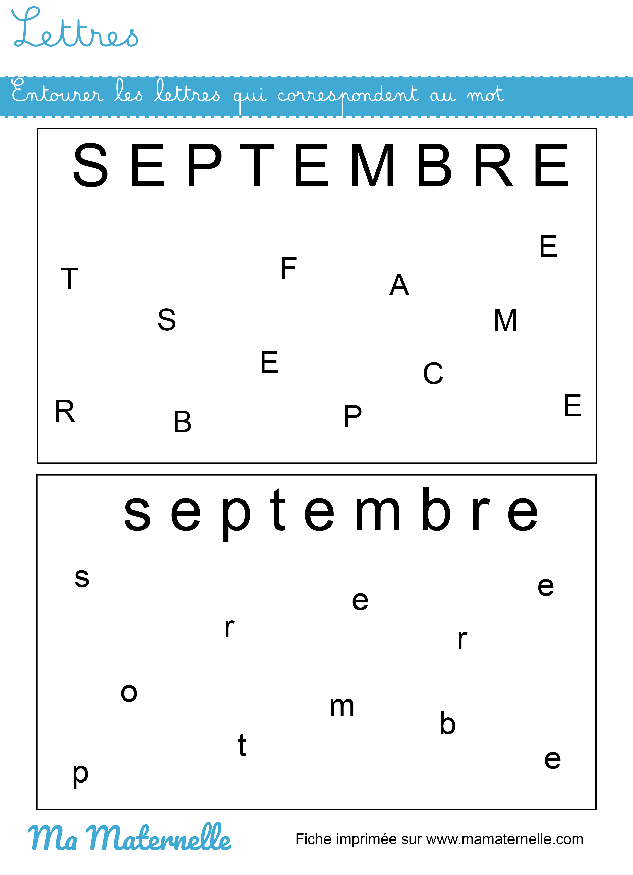 Moyenne section - Lettres : entourer les lettres qui correspondent au mot