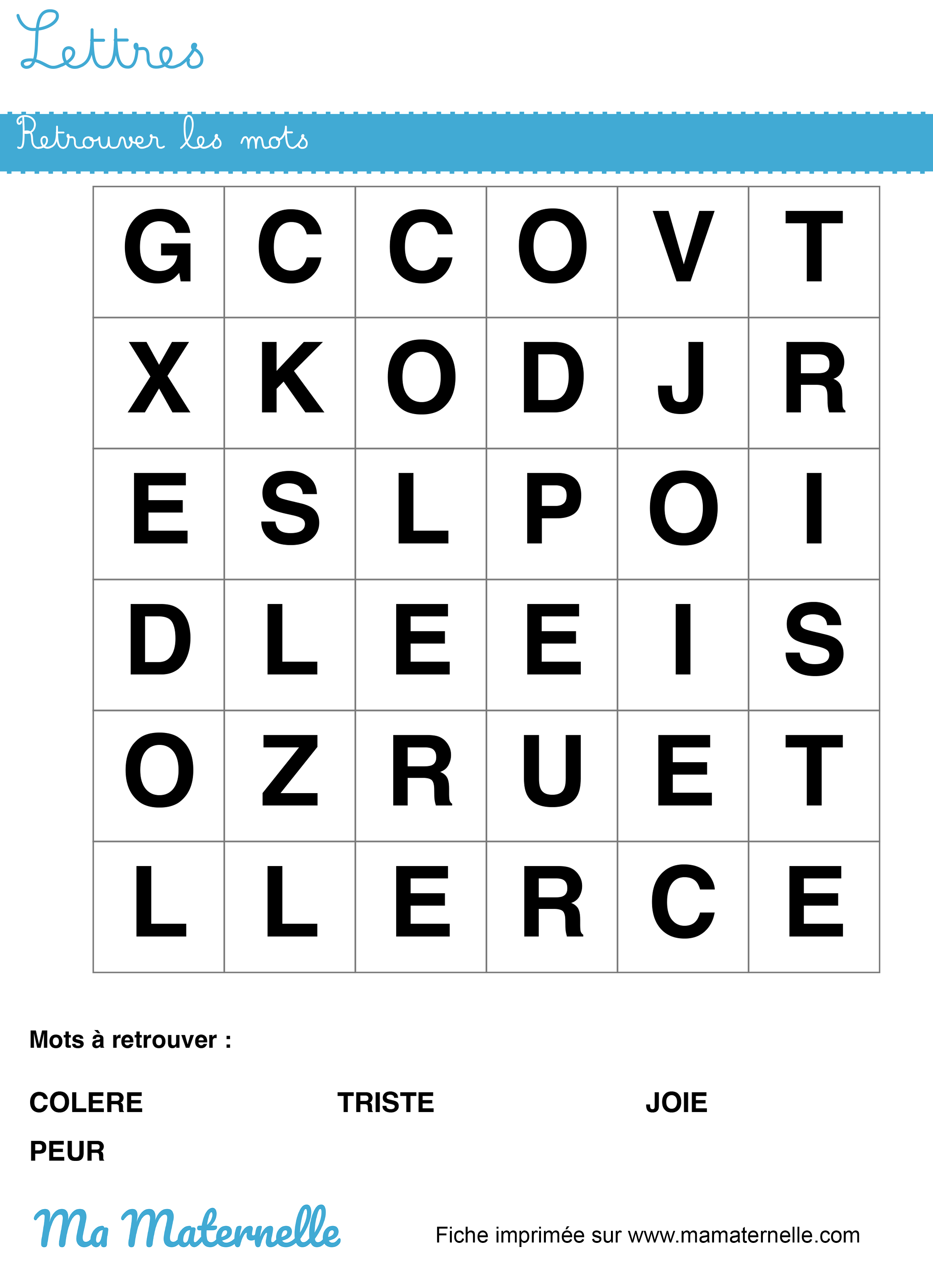 Grande section - Lettres : retrouver les mots