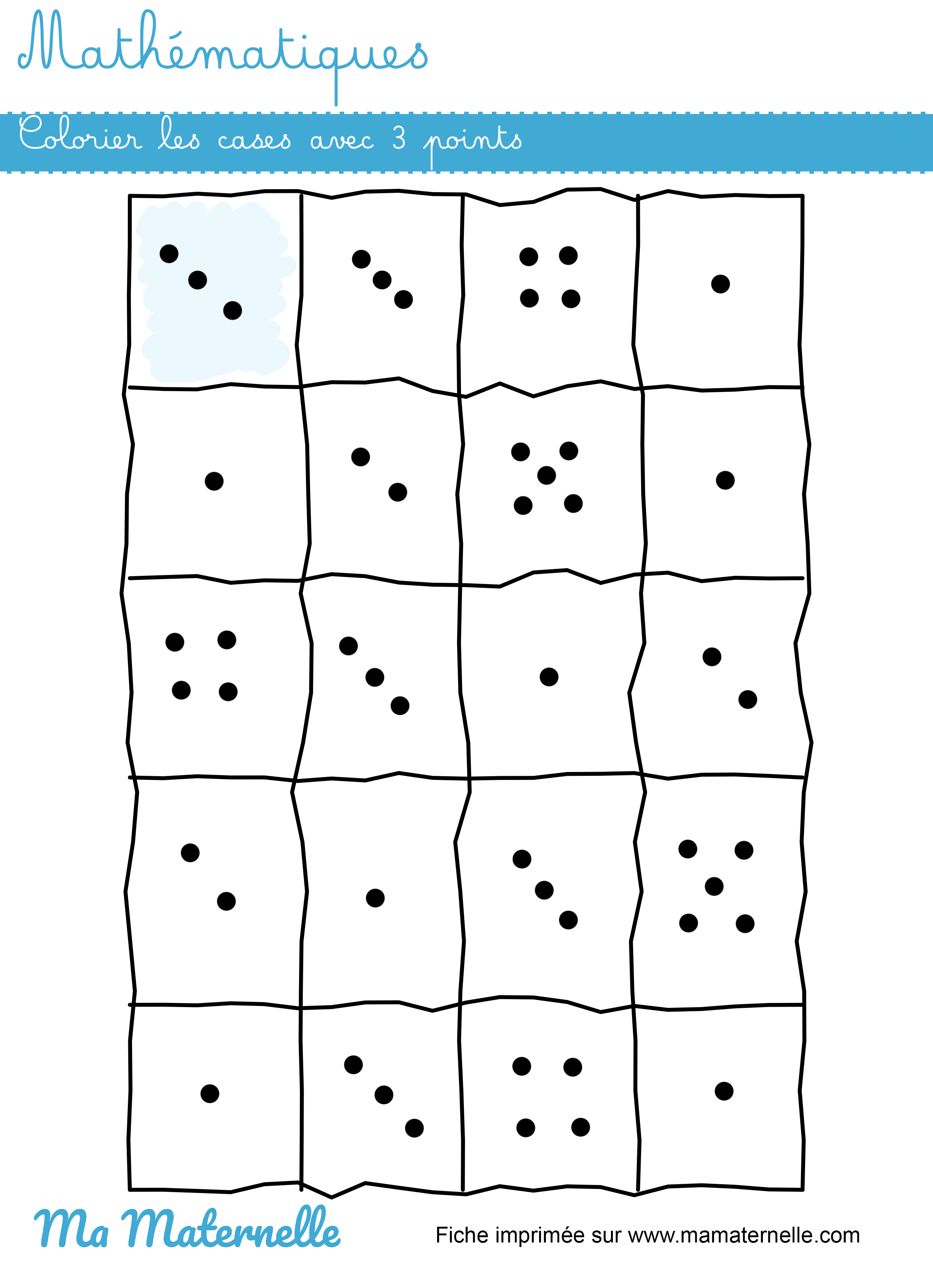 Moyenne section - Mathématiques : colorier les cases avec 3 points