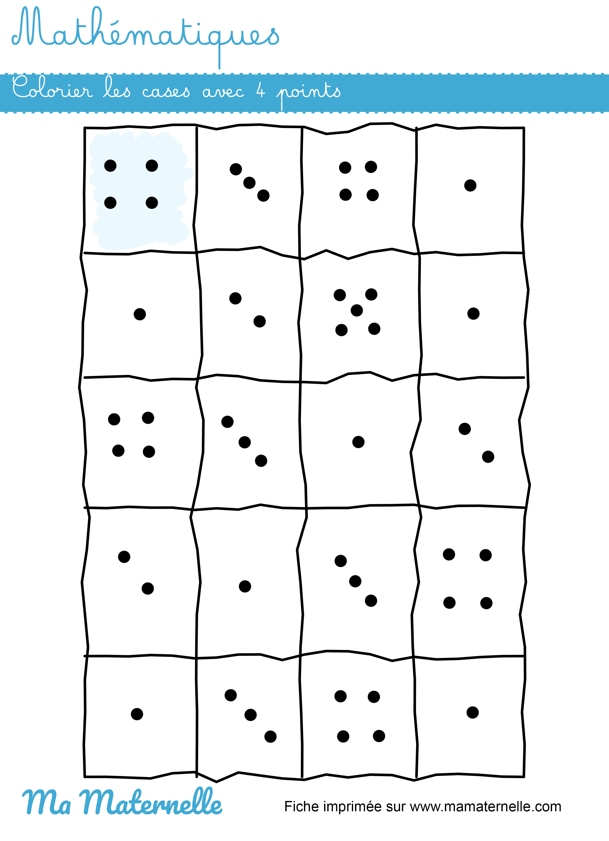 Moyenne section - Mathématiques : colorier les cases avec 4 points