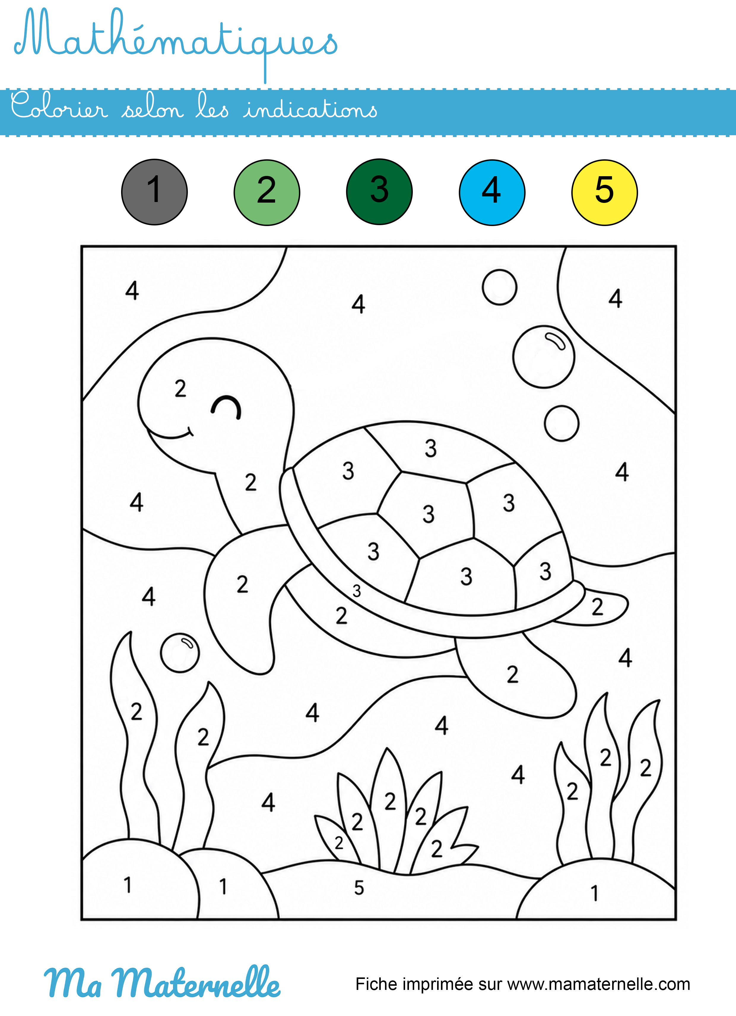 Moyenne section - Mathématiques : colorier selon les indications