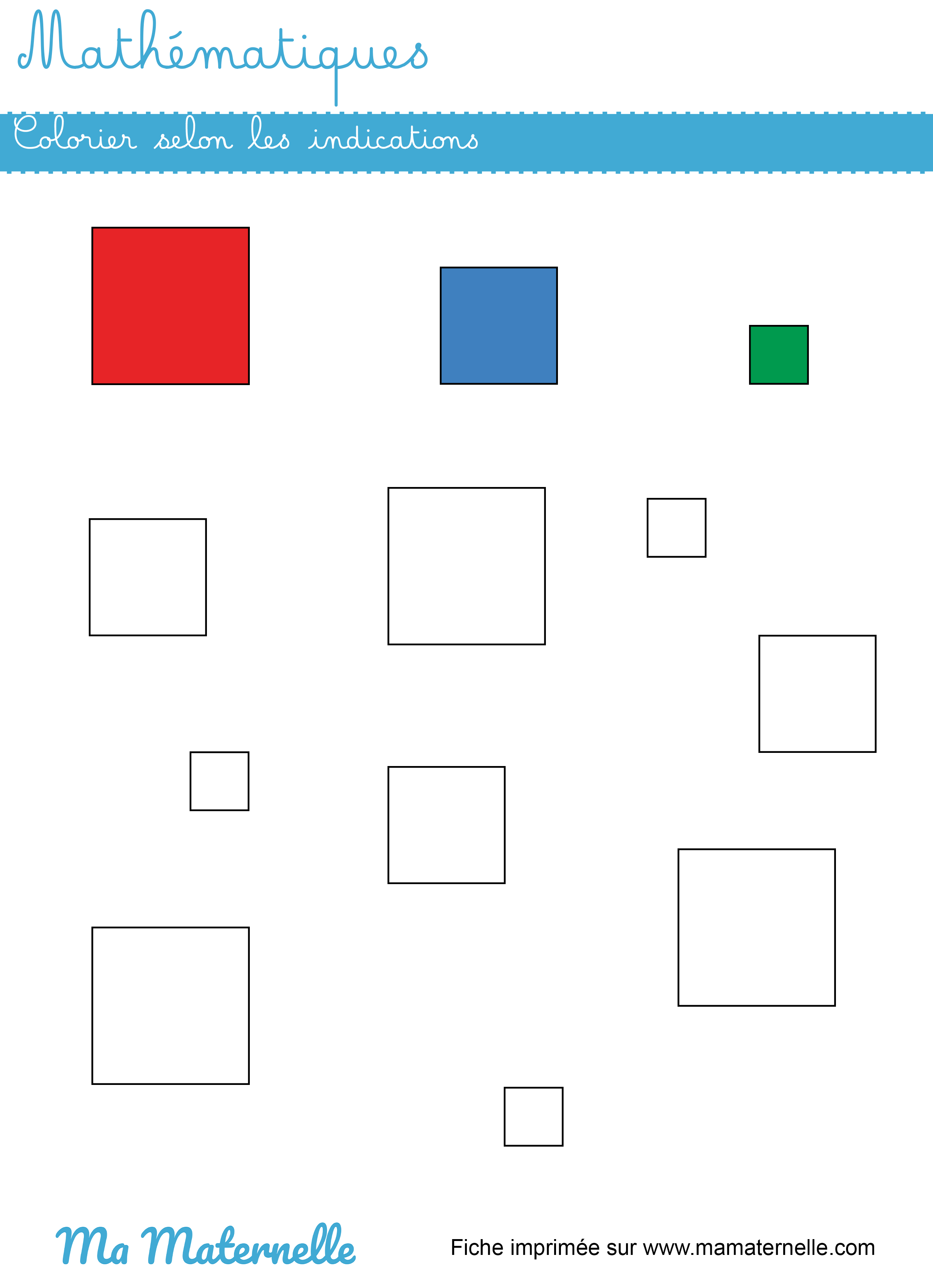 Moyenne section - Mathématiques : colorier selon les indications