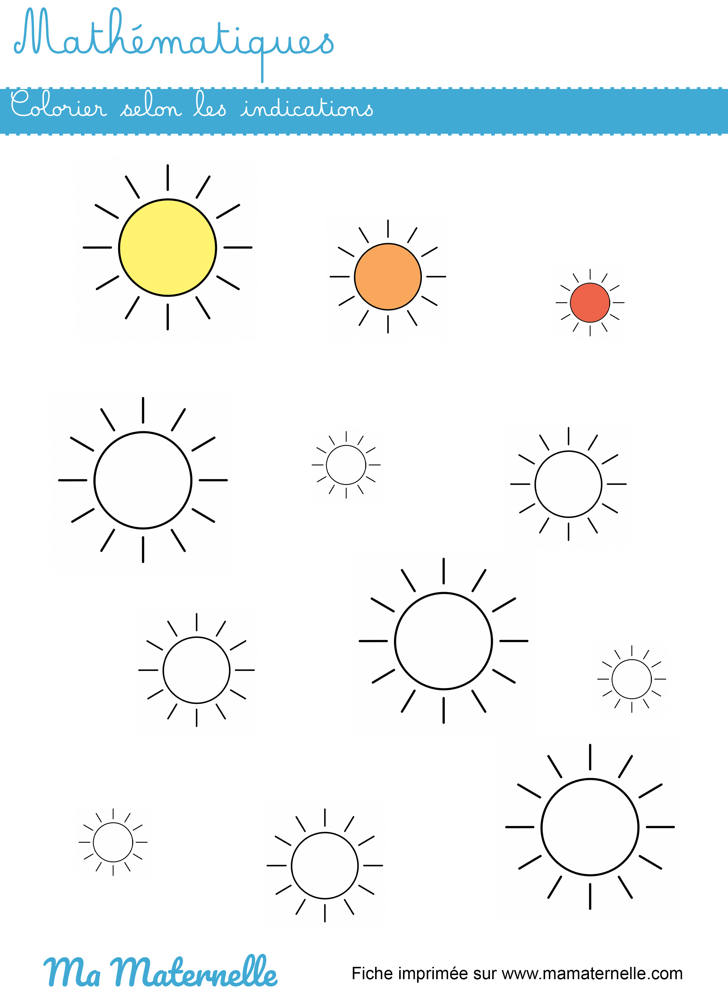 Moyenne section - Mathématiques : colorier selon les indications