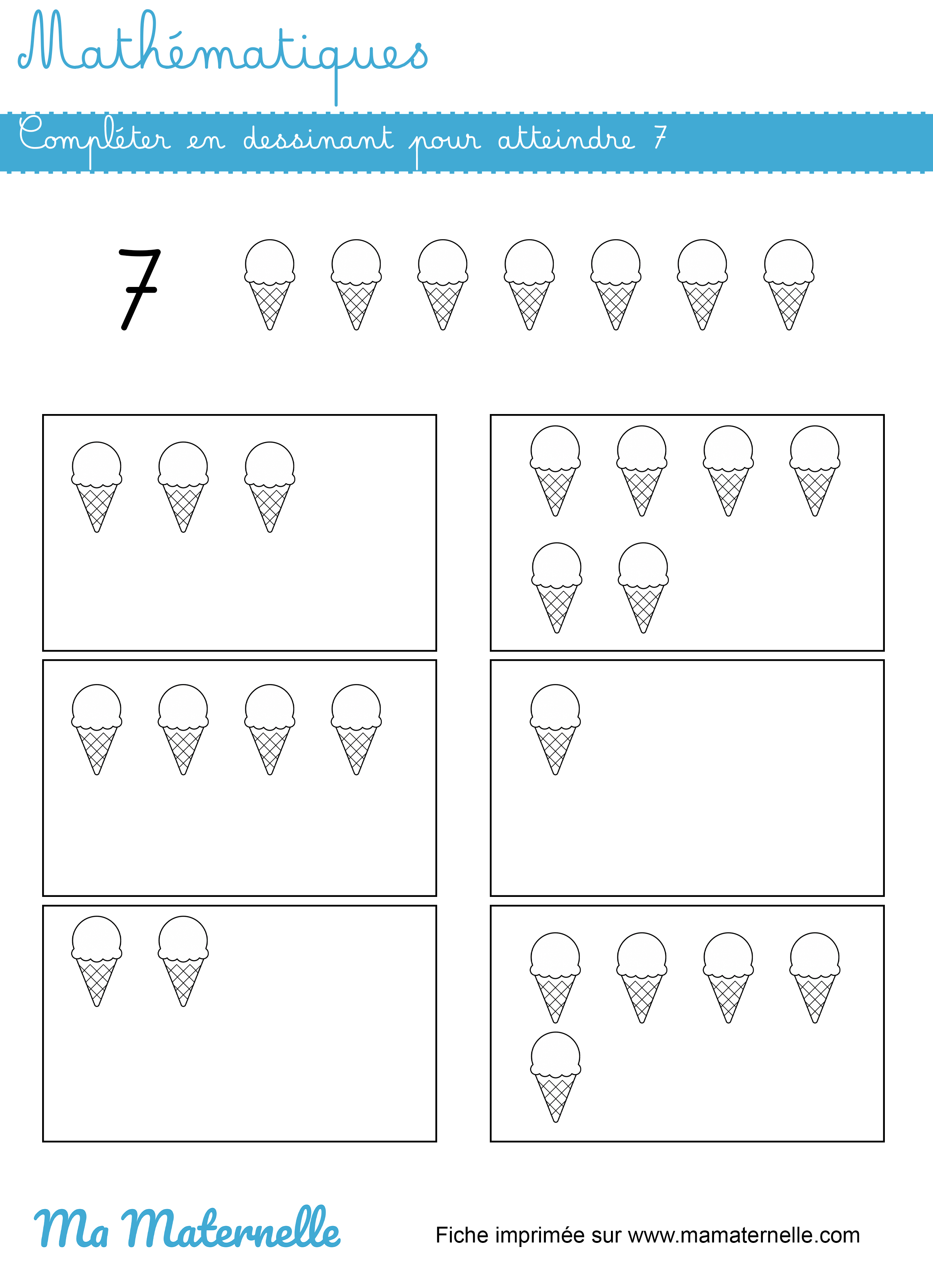 Grande section - Mathématiques : compléter en dessinant pour atteindre 7