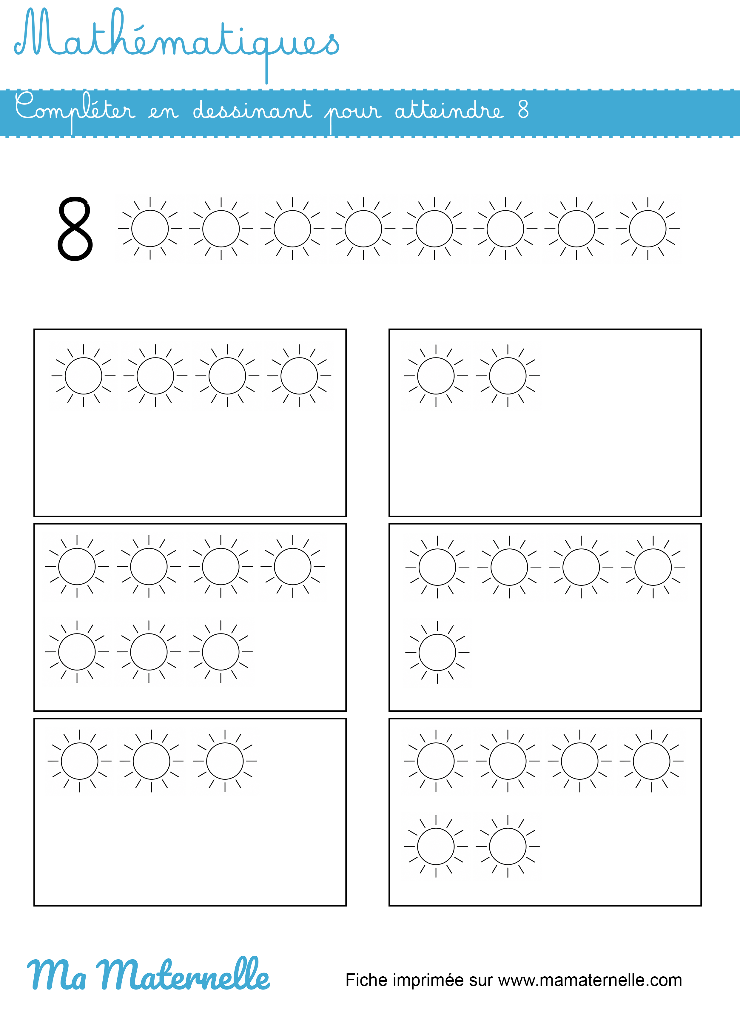 Grande section - Mathématiques : compléter en dessinant pour atteindre 8