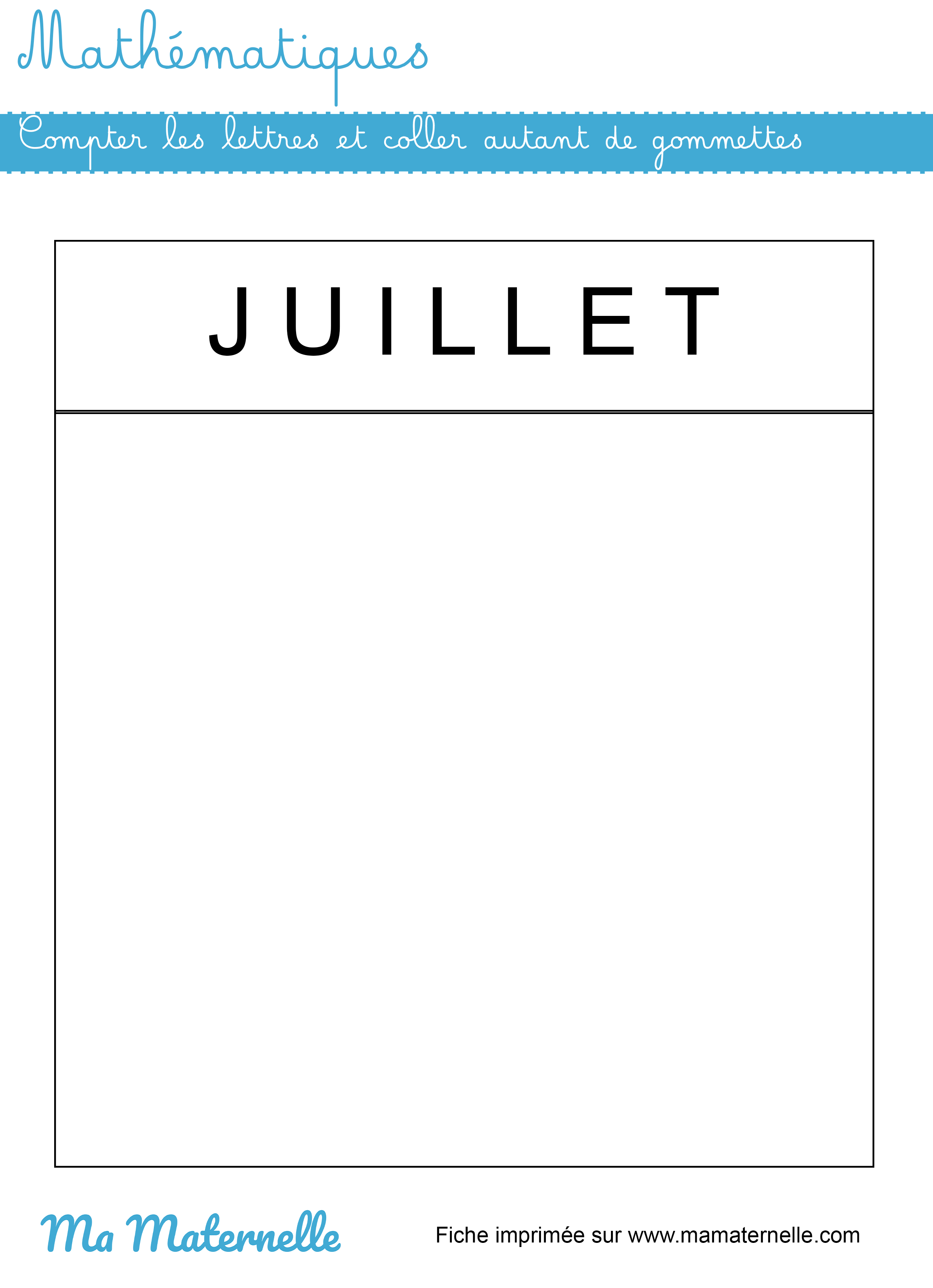 Grande section - Mathématiques : compter les lettres et coller des gommettes