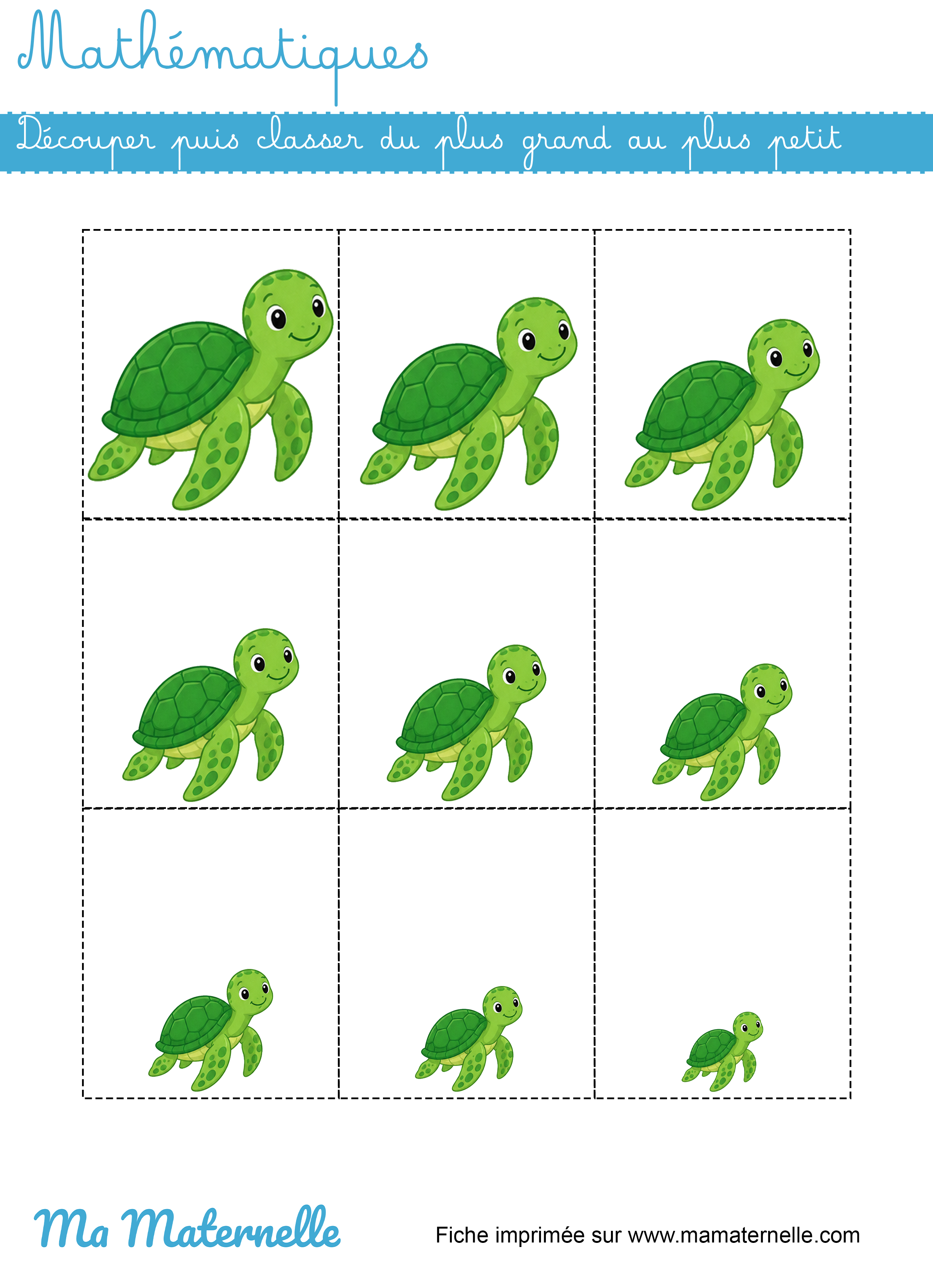 Moyenne section - Mathématiques : découper et classer du plus grand au plus petit