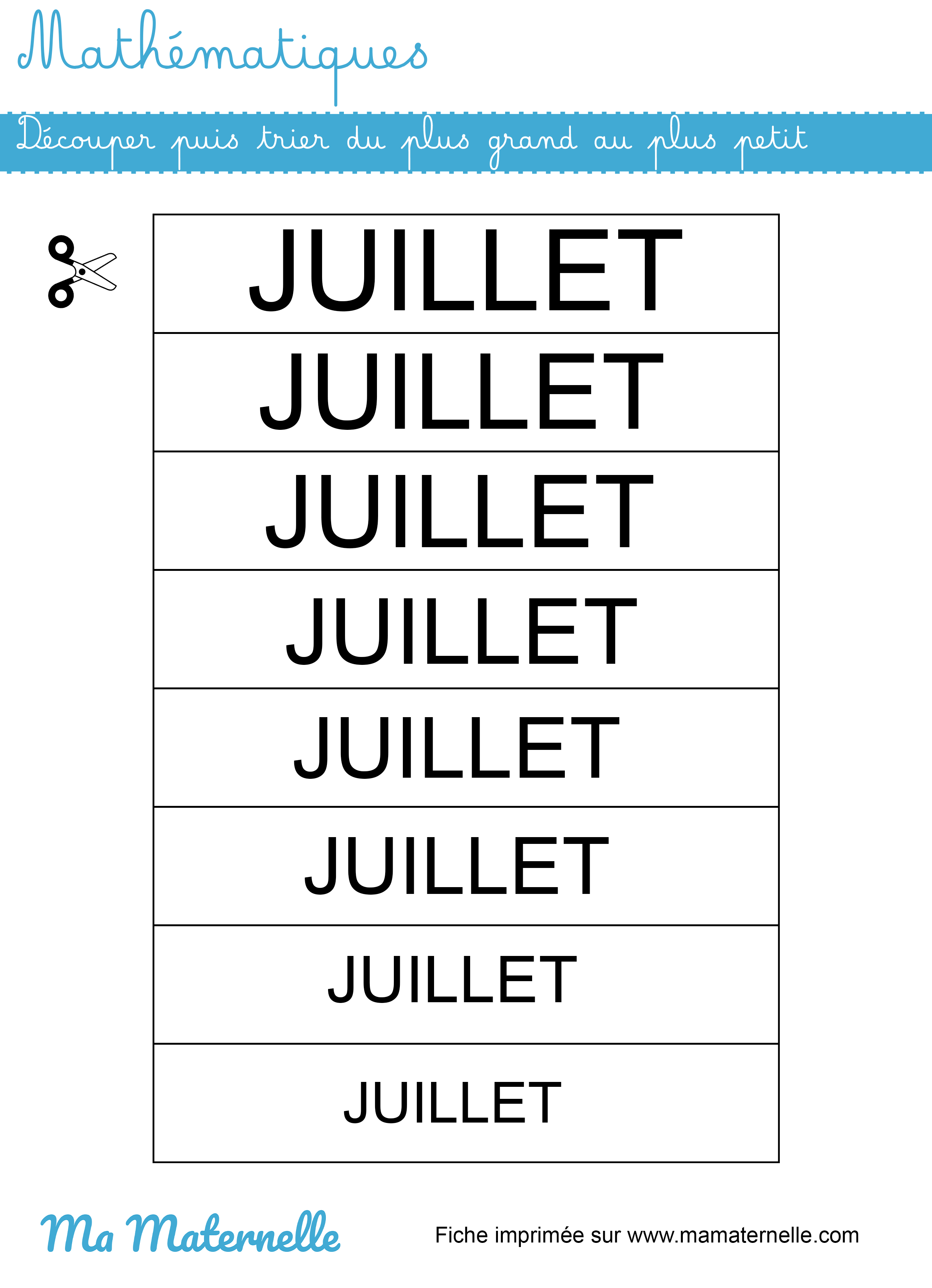 Moyenne section - Mathématiques : découper puis trier