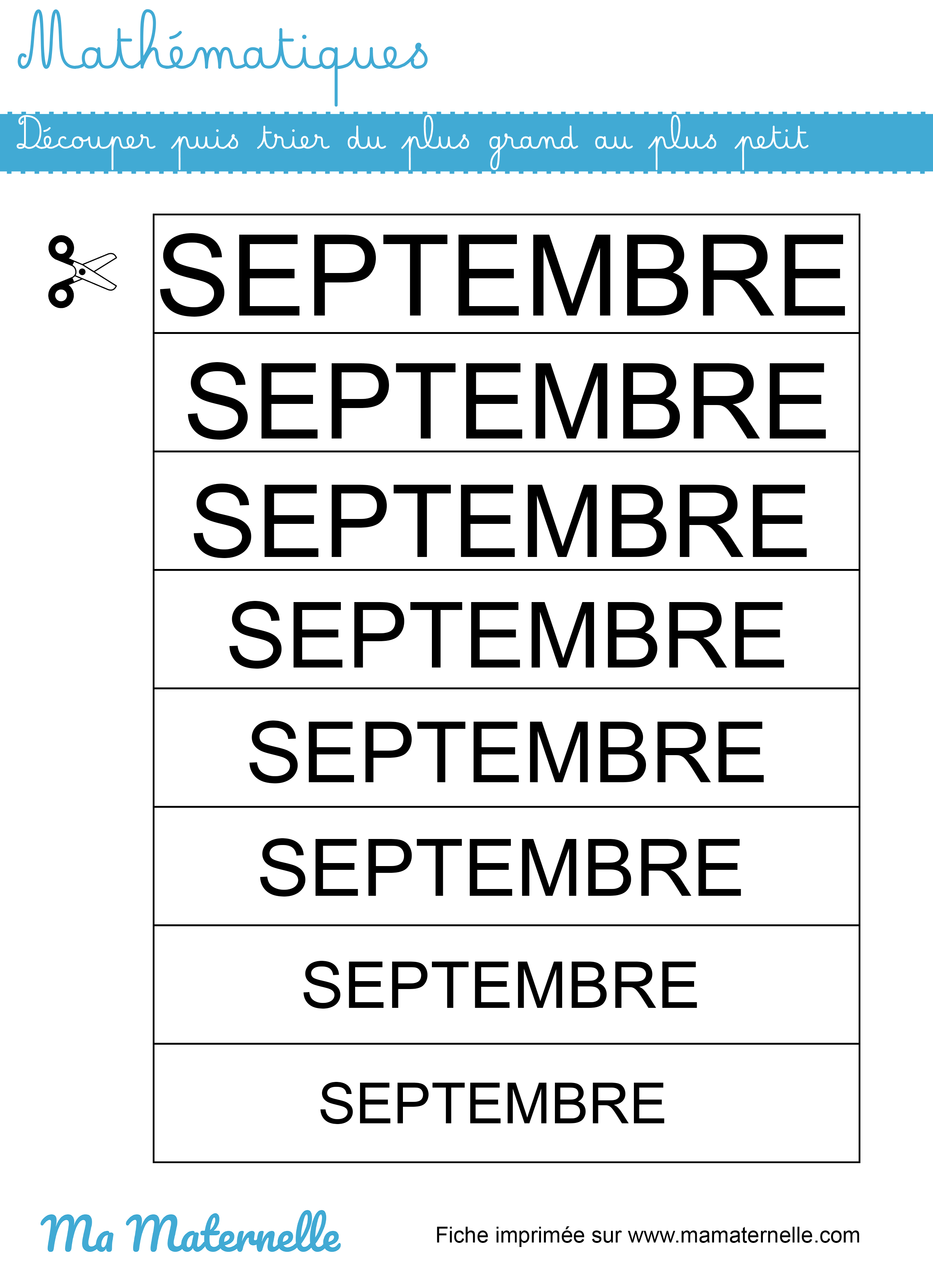 Moyenne section - Mathématiques : découper puis trier