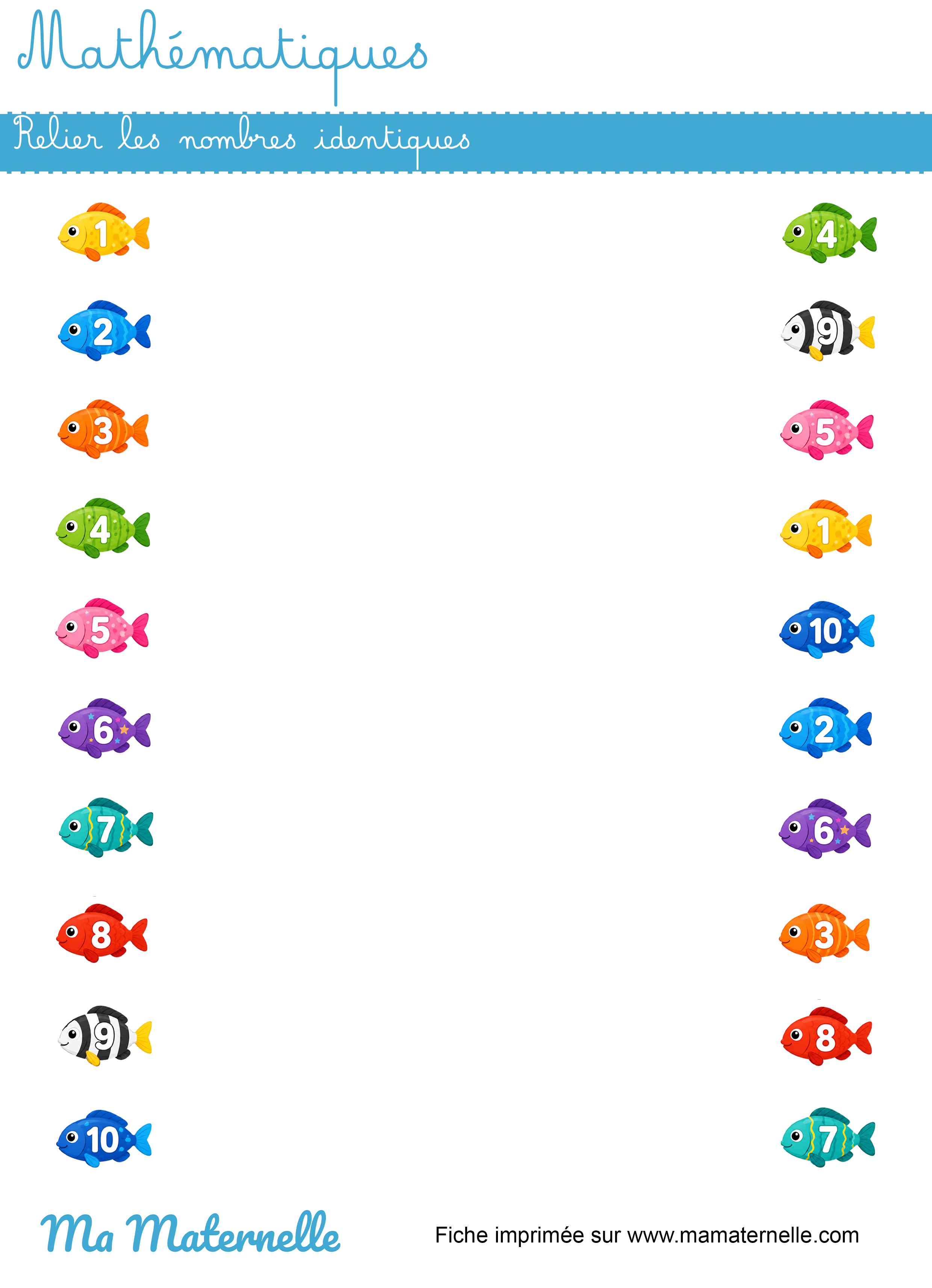Grande section - Mathématiques : relier les nombres identiques