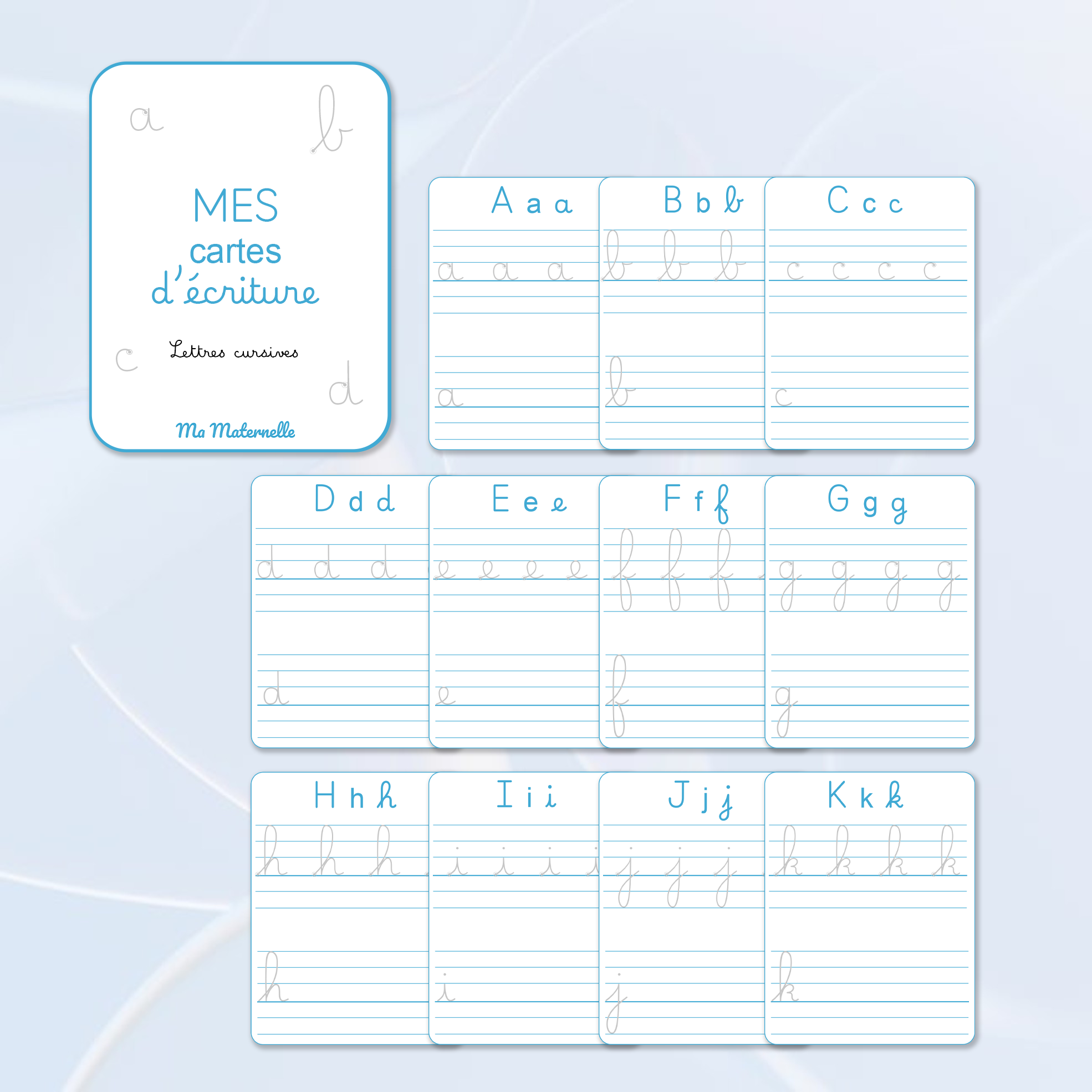 cartes d'écriture lettres cursives