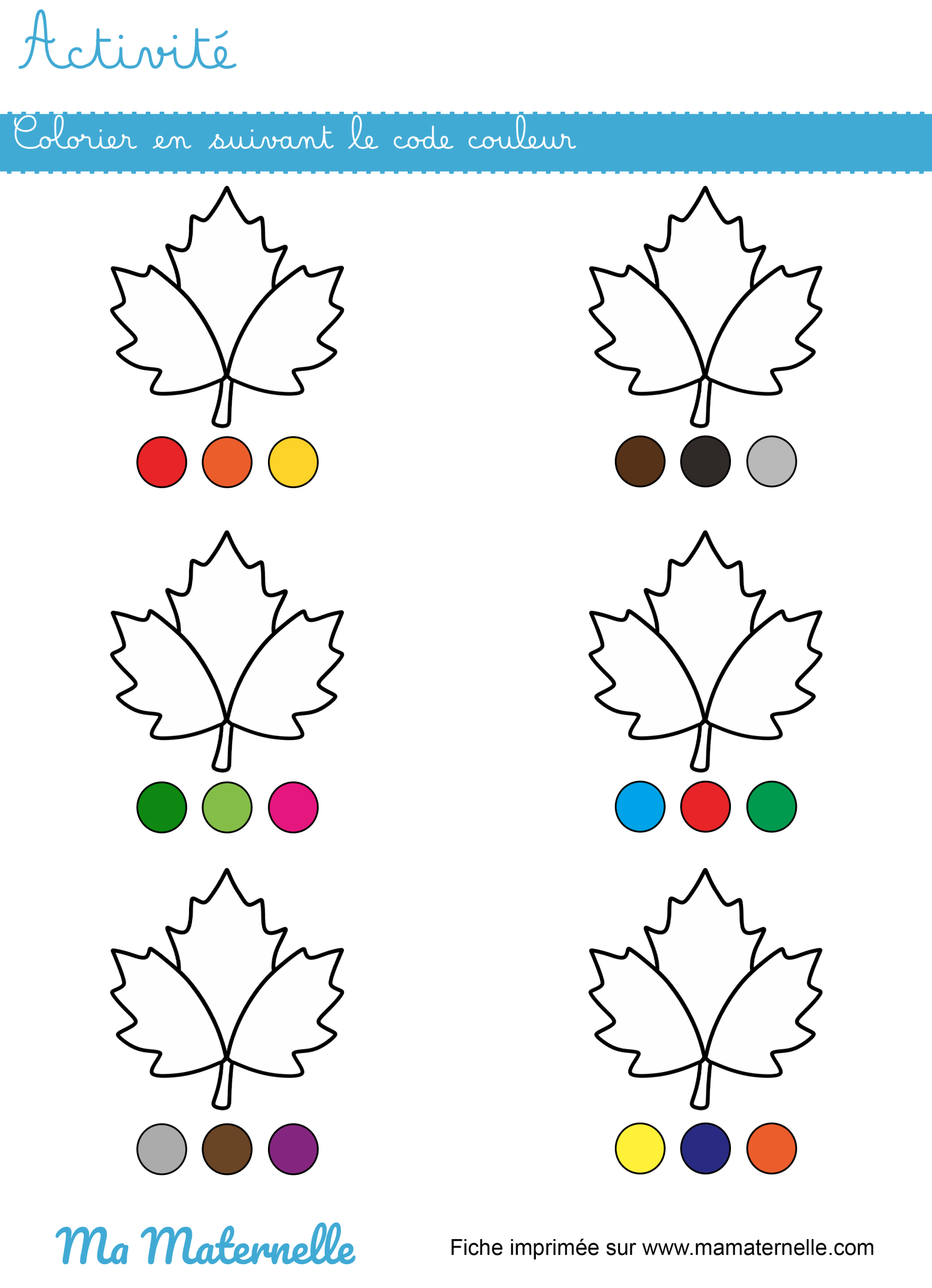 Activités - Activité : colorier les feuilles en suivant le code couleur