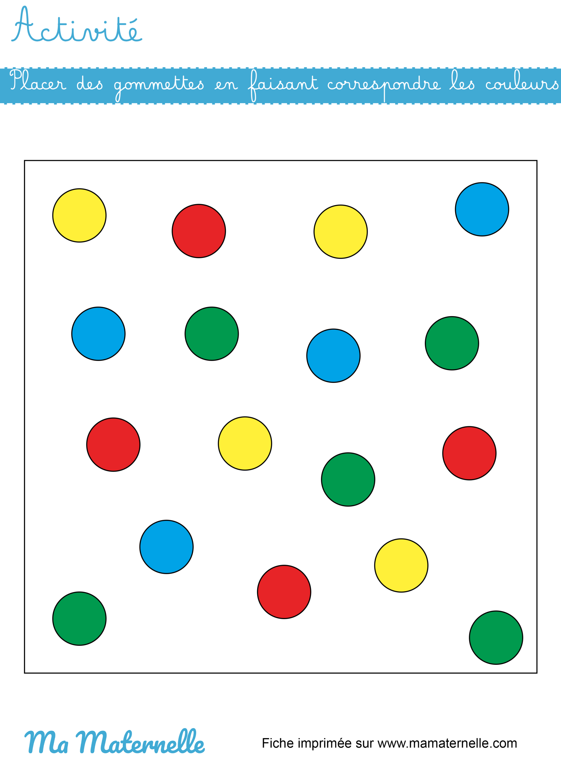 Activités - Activité : placer des gommettes en faisant correspondre les couleurs – version carré