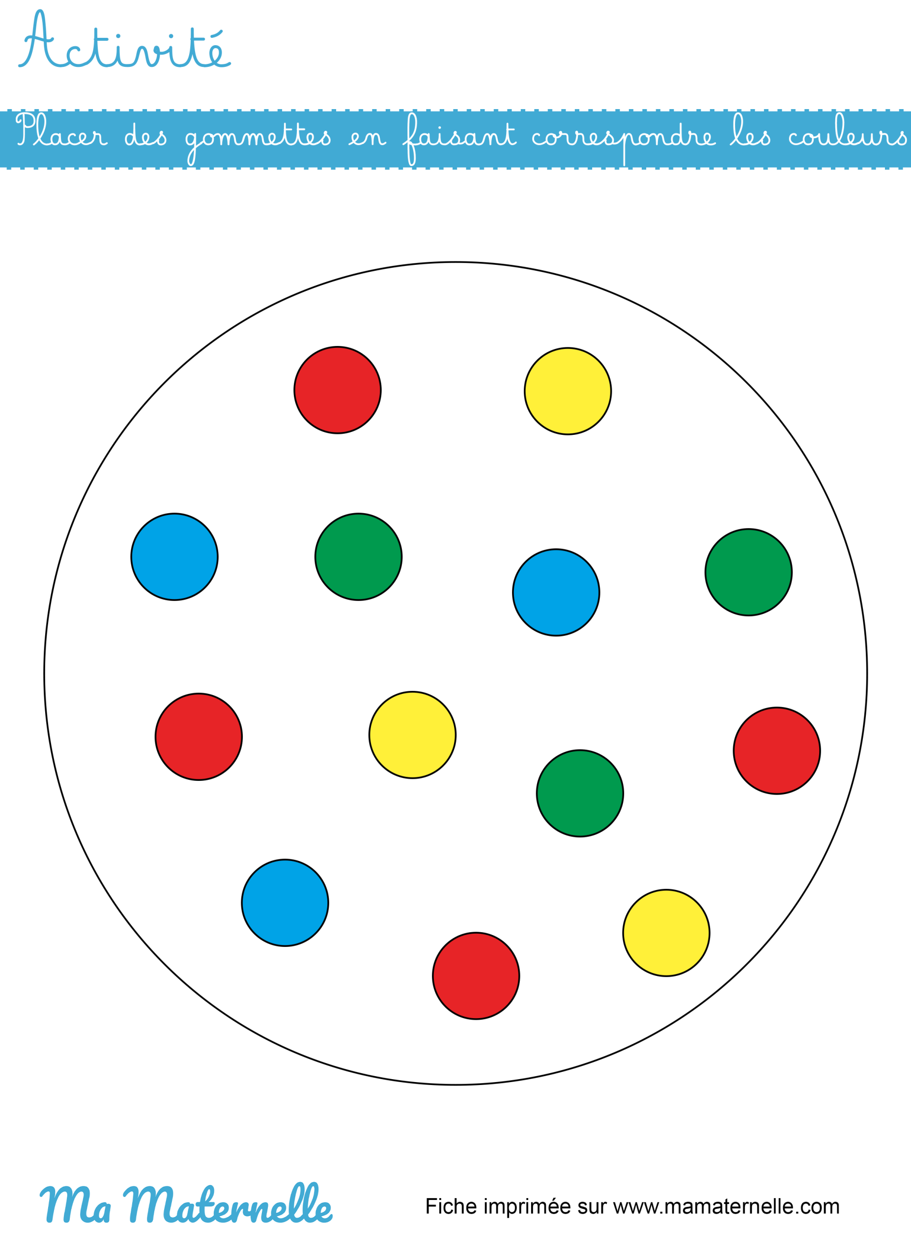 Activités - Activité : placer des gommettes en faisant correspondre les couleurs – version rond