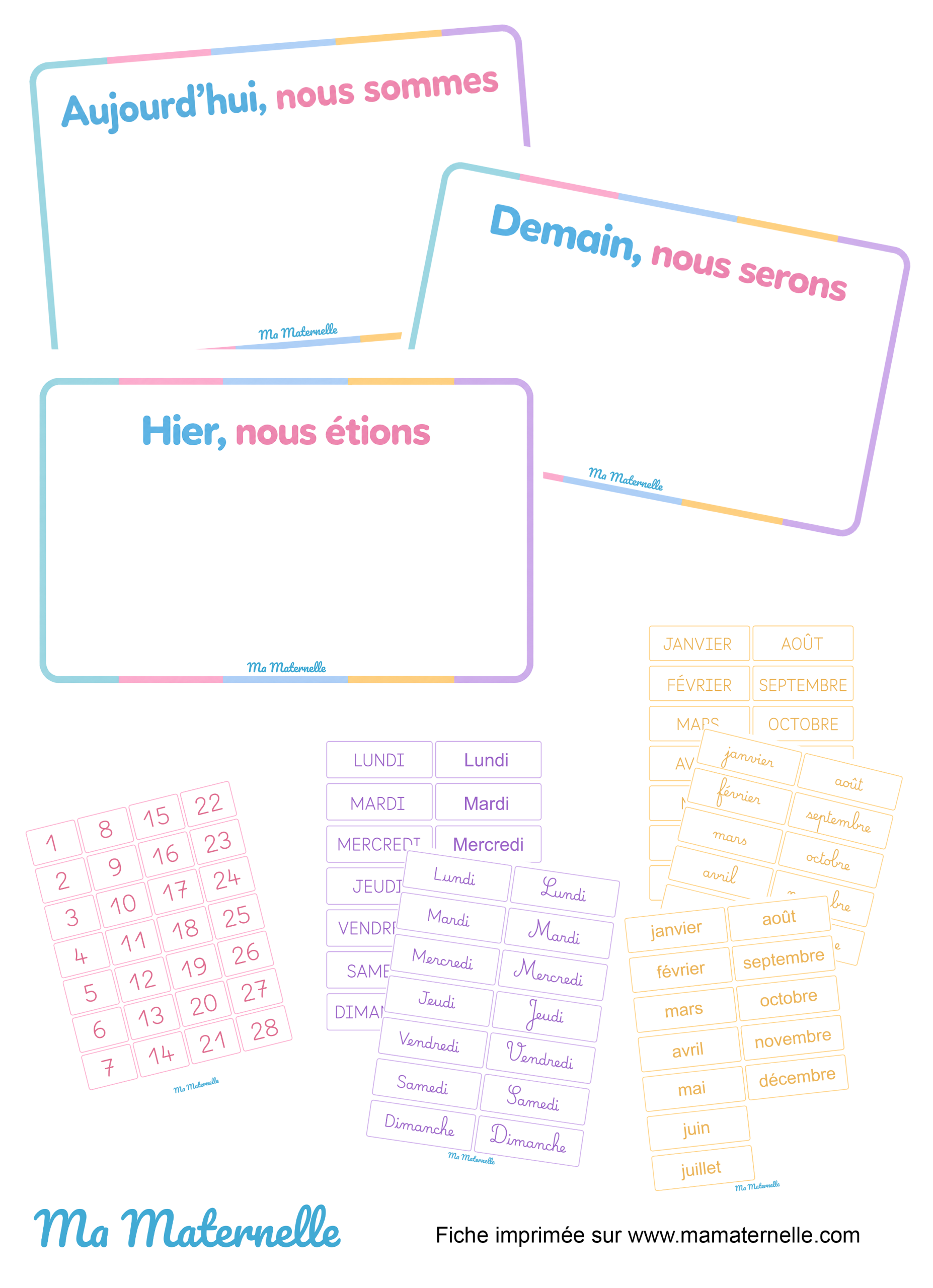 Activités - Support pour apprendre la date : Aujourd’hui, nous sommes…