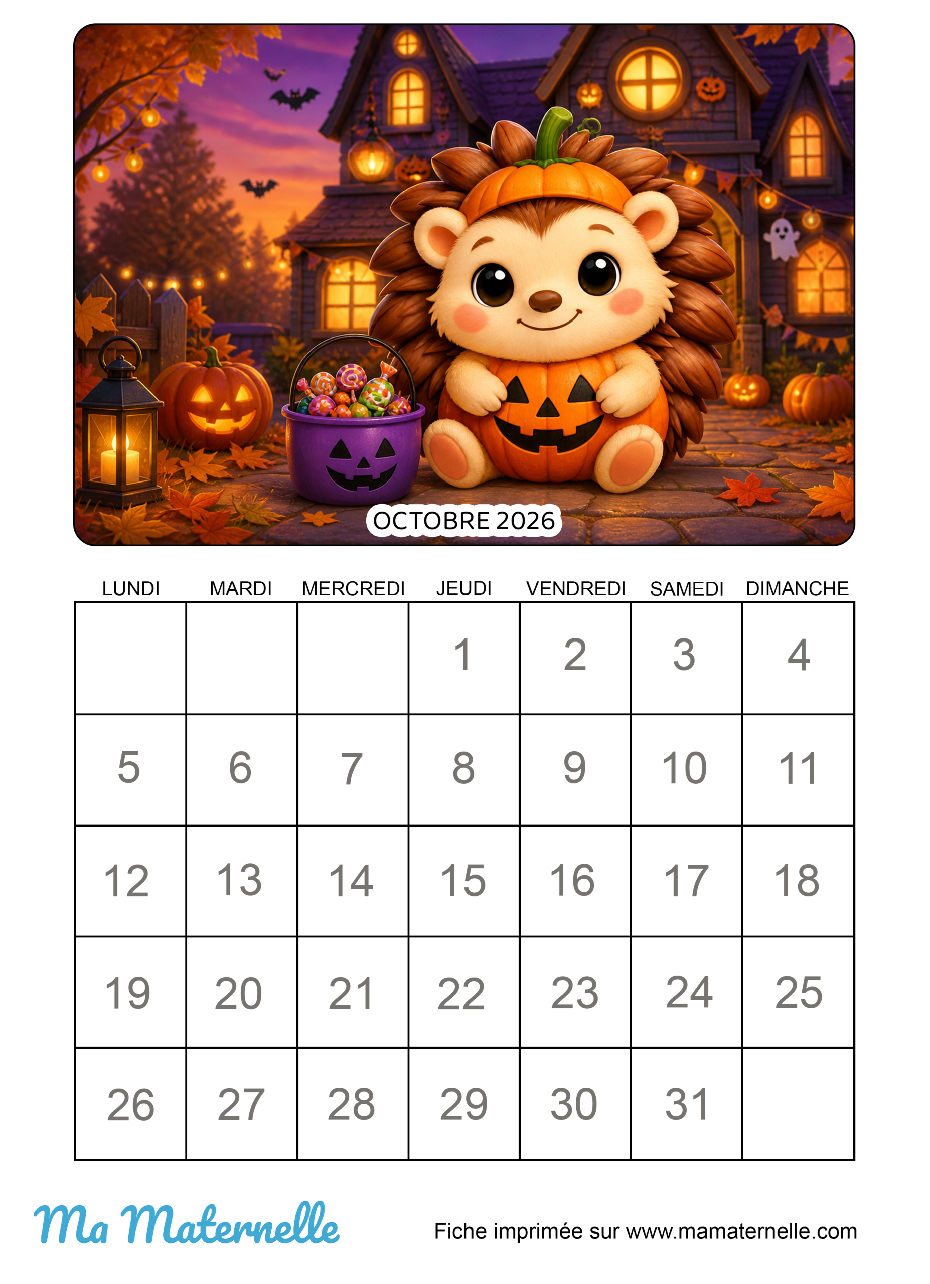 Activités - Calendrier à imprimer : octobre 2026