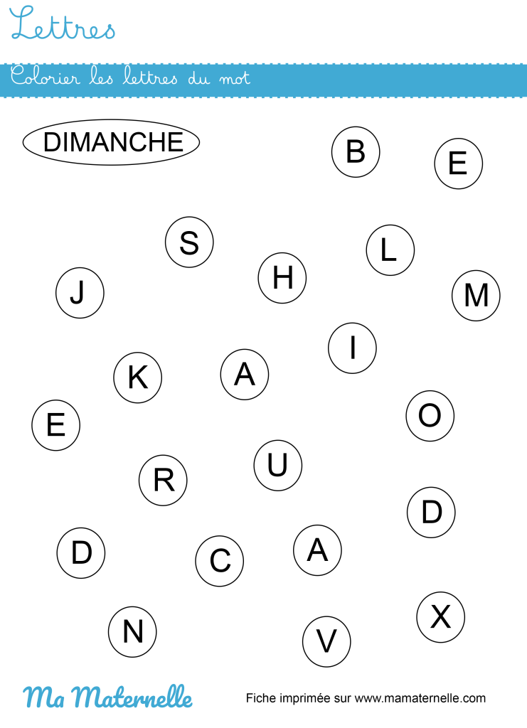 Petite section - Lettres : colorier les lettres du mot