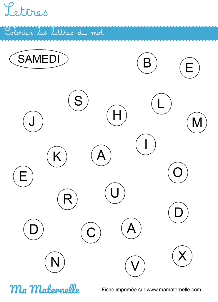 Petite section - Lettres : colorier les lettres du mot