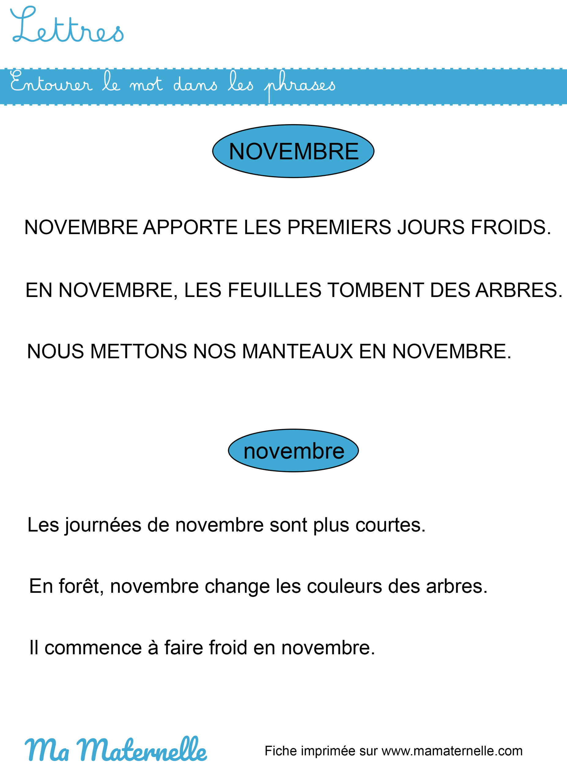 Grande section - Lettres : entourer le mot dans les phrases