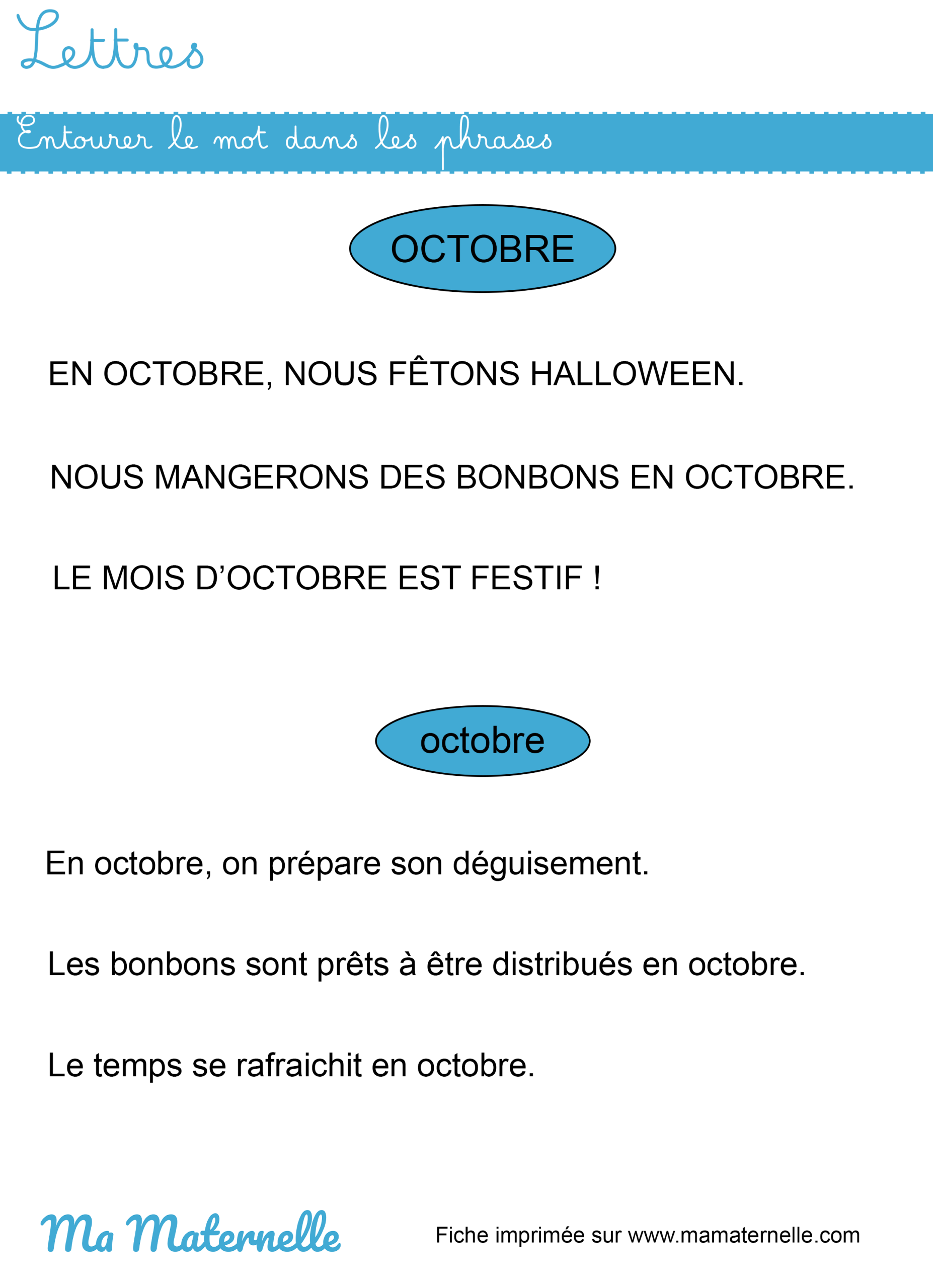 Grande section - Lettres : entourer le mot dans les phrases