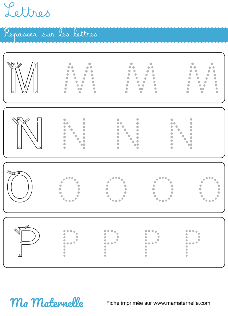 Moyenne section - Lettres : repasser sur les lettres