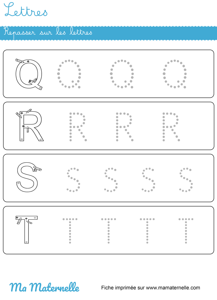Moyenne section - Lettres : repasser sur les lettres
