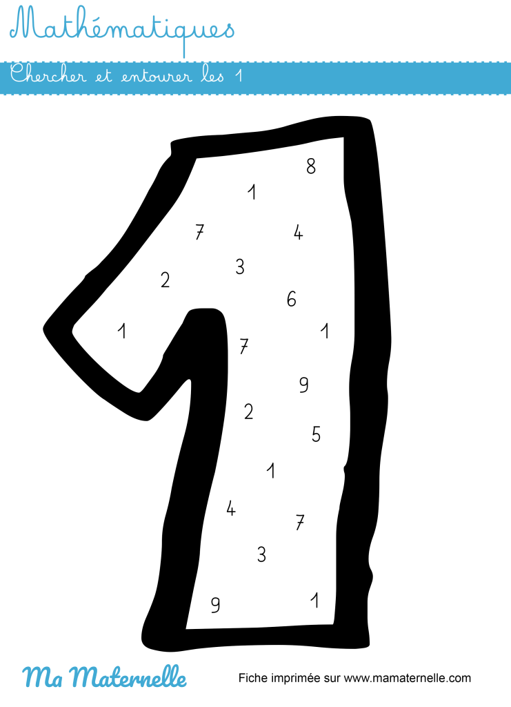 Moyenne section - Mathématiques : Repérer et entourer le chiffre 1