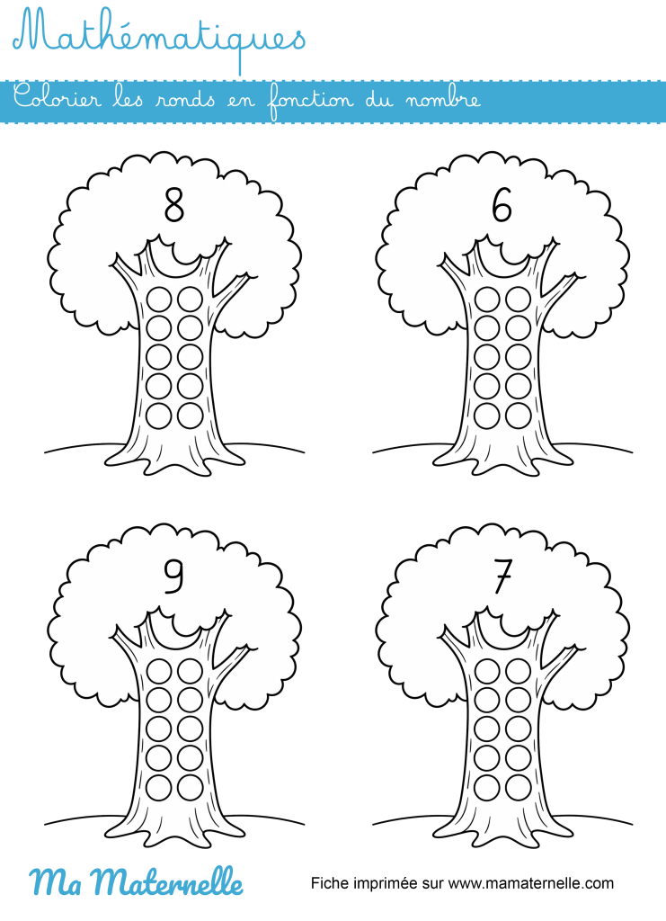 Grande section - Mathématiques : colorier les ronds en fonction du nombre