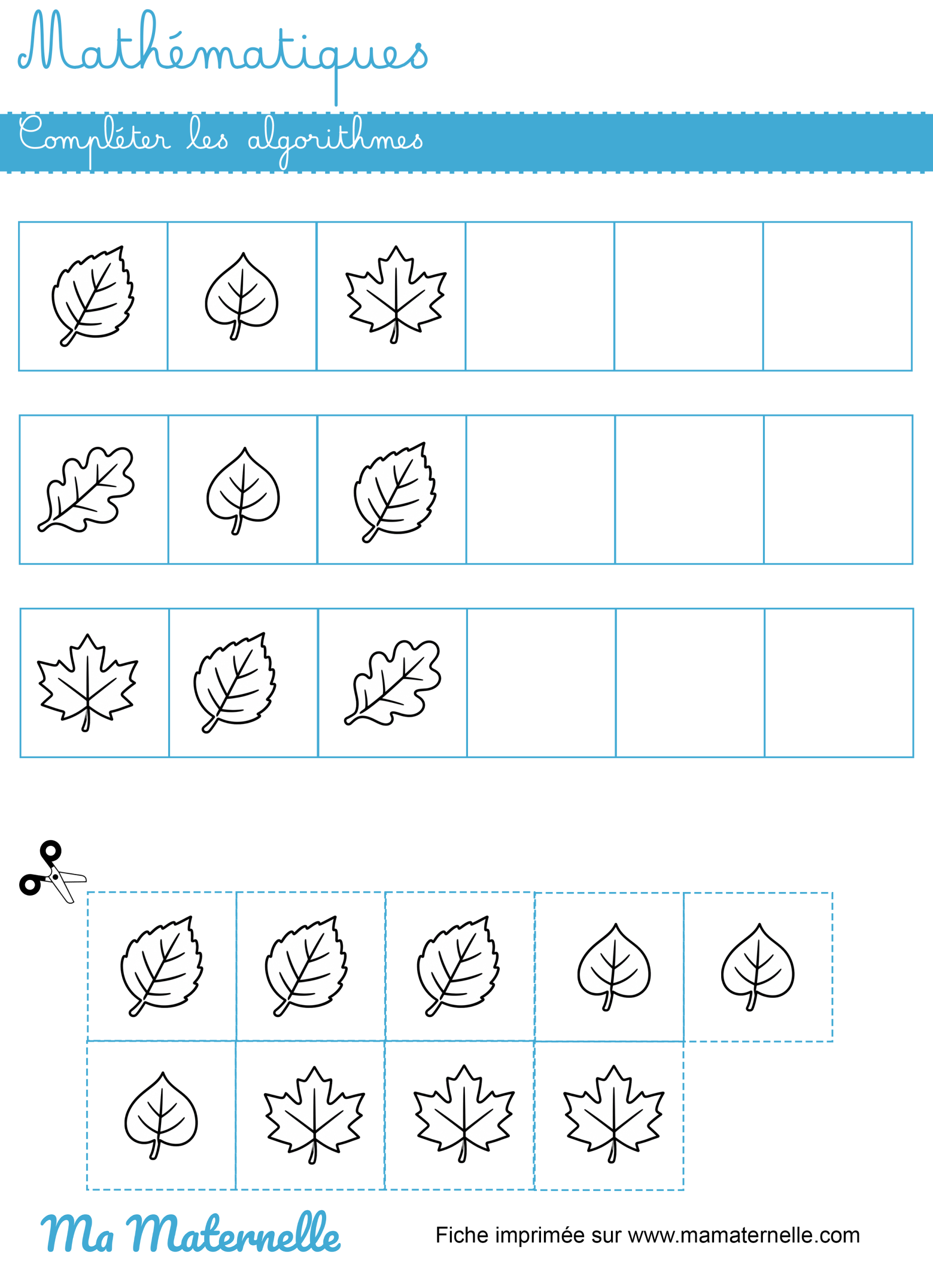 Grande section - Mathématiques : compléter les algorithmes