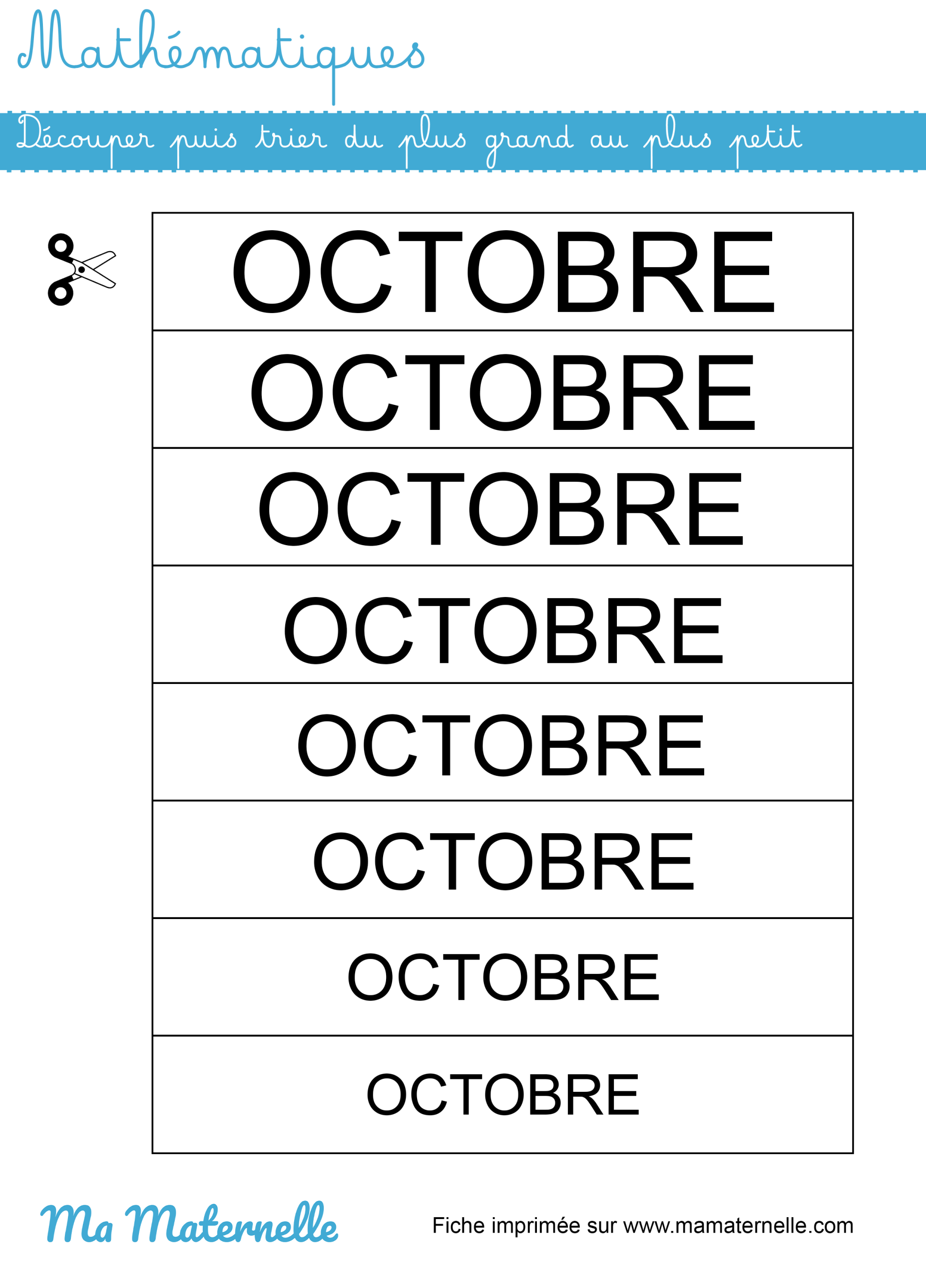 Moyenne section - Mathématiques : découper puis trier