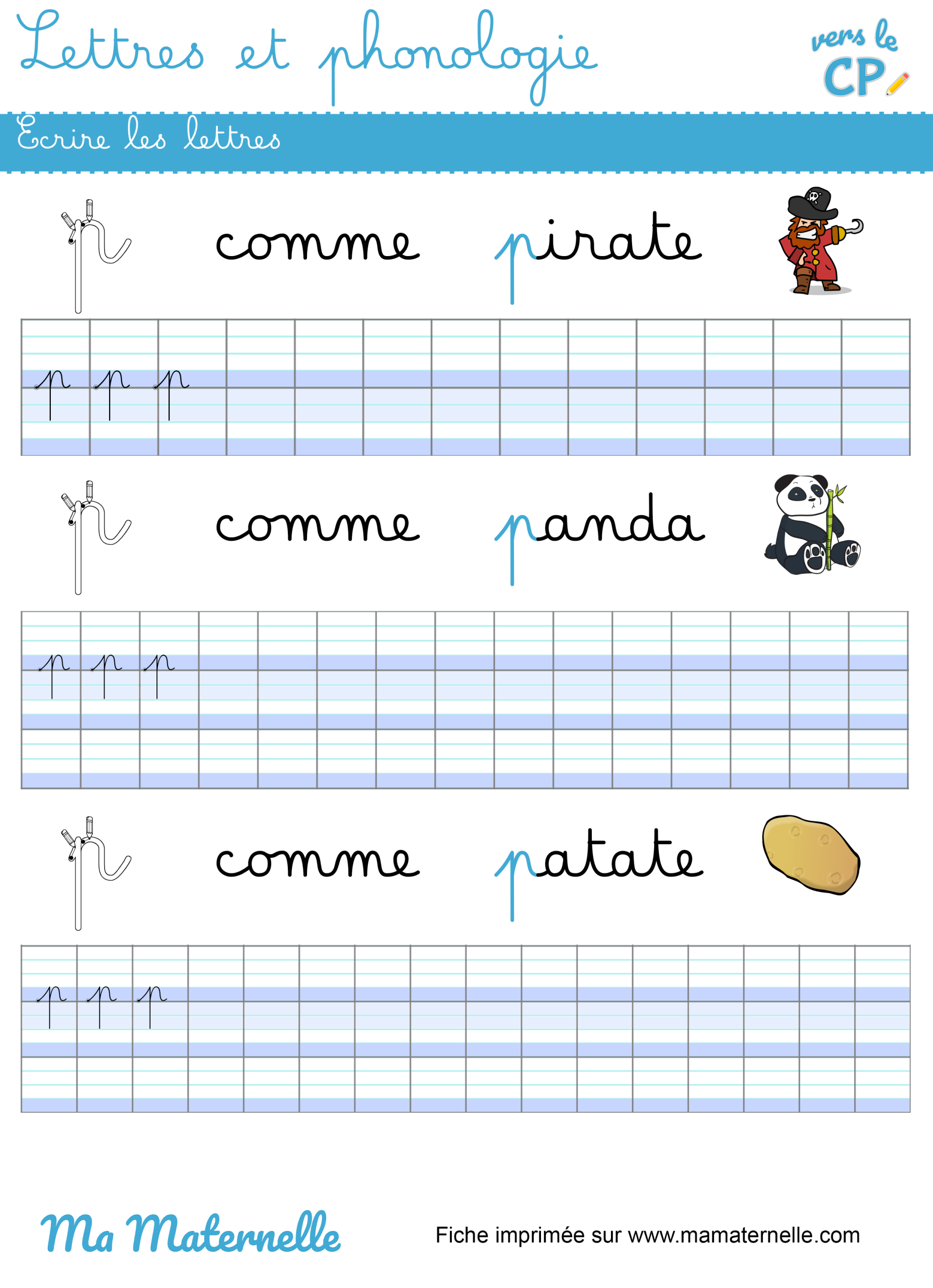 Vers le CP - Lettres et phonologie : écrire la lettre p en cursive