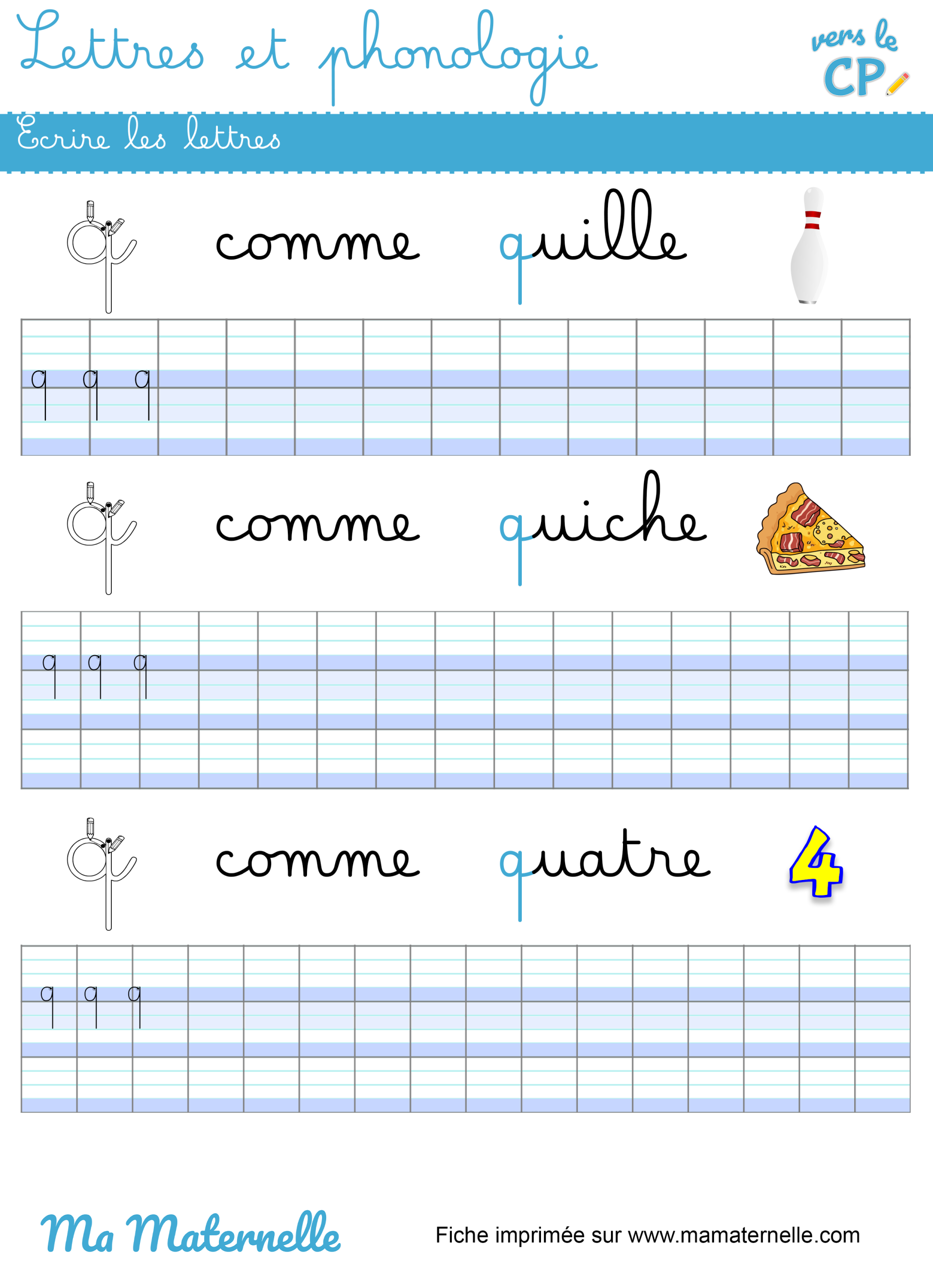 Vers le CP - Lettres et phonologie : écrire la lettre q en cursive
