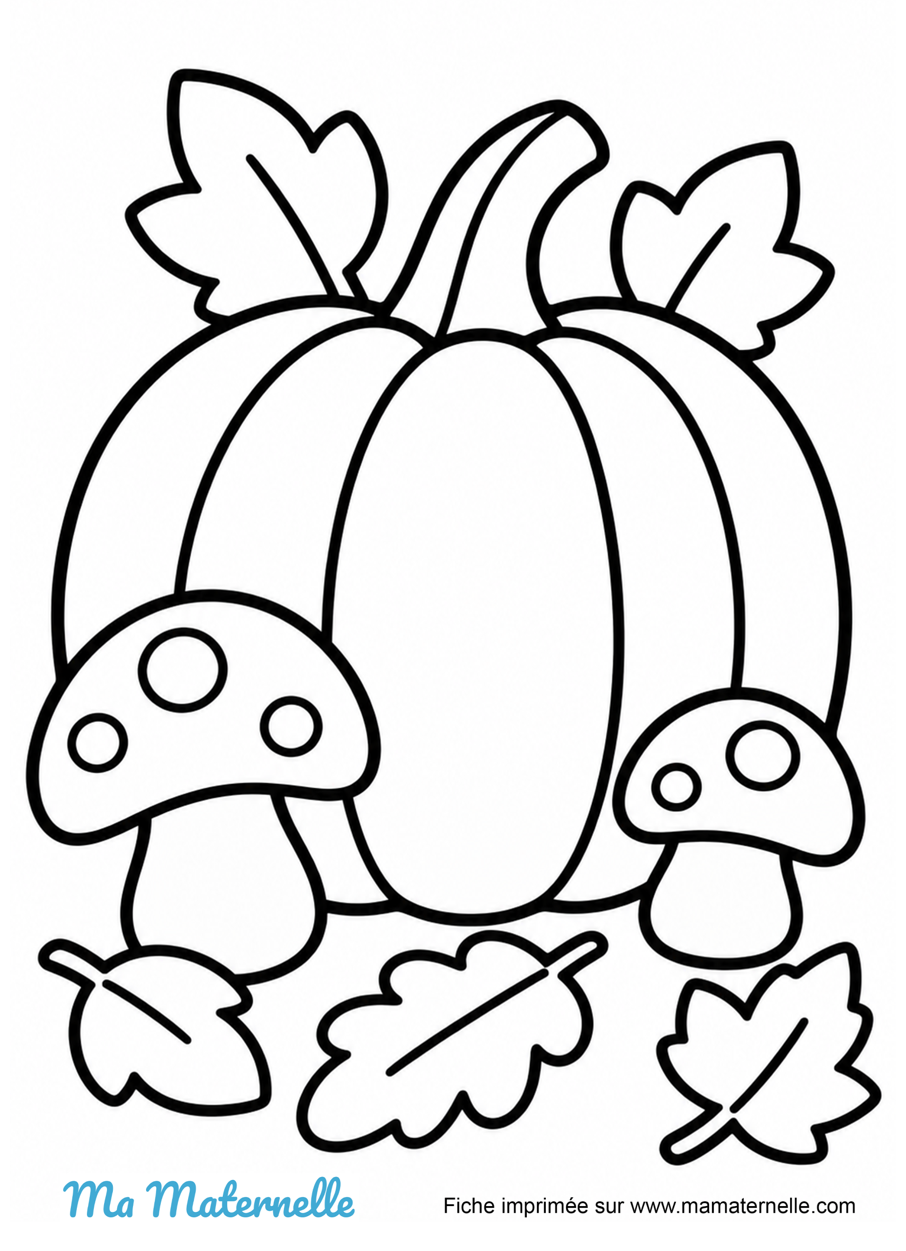 Activités - Coloriage automne maternelle : citrouille et champignons