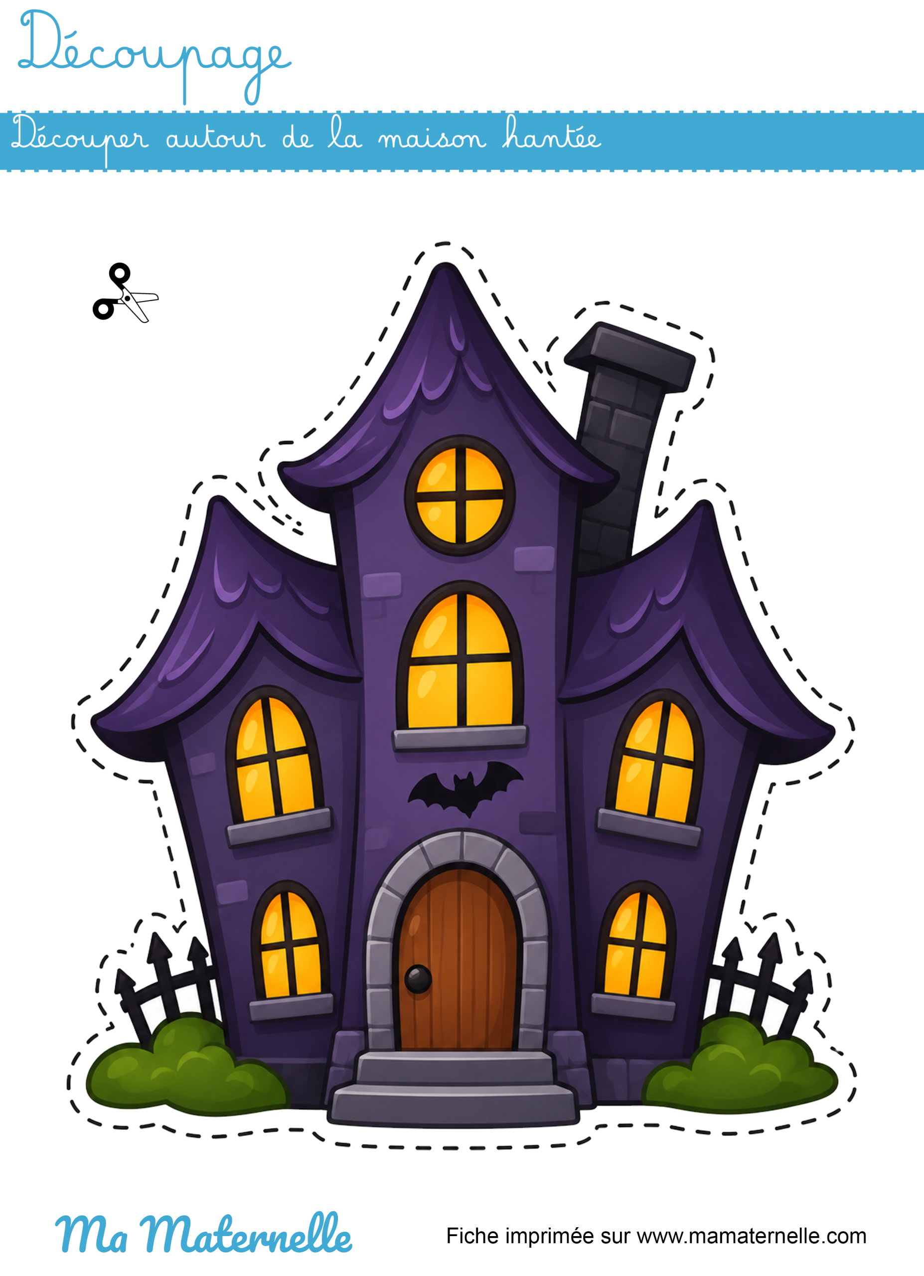 Grande section - Découpage : découper autour de la maison hantée