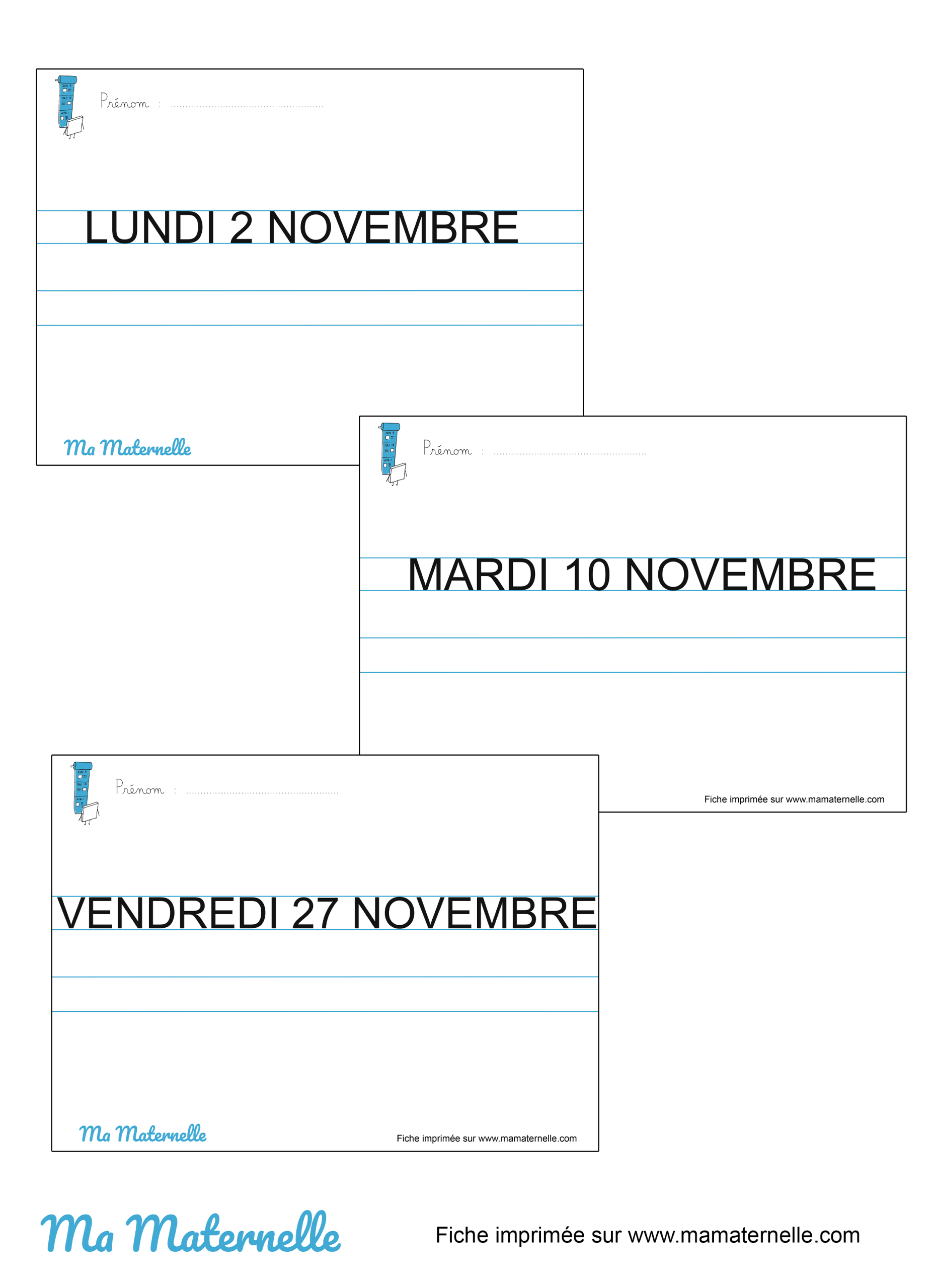 Grande section - Fiches d’écriture de la date en capitales